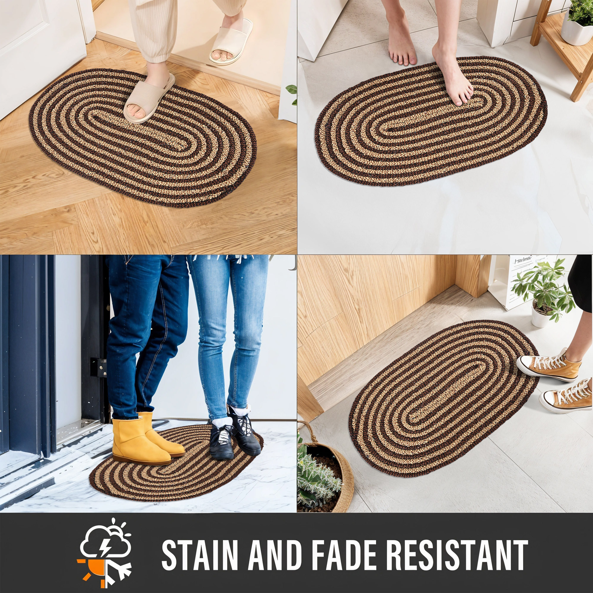 Kuber Industries Pack of 2 Cotton Outdoor Mats for Home Entrance  Machine Washable Floor Mats for Home  IndoorOutdoor Paidan for Office  Poly Diamond - Brown