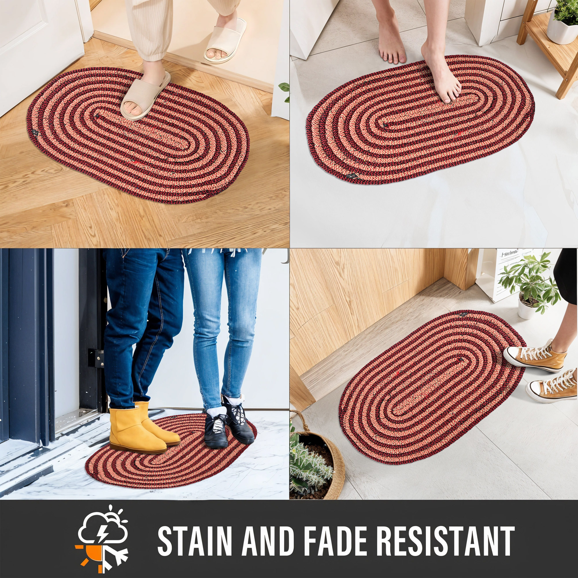 Kuber Industries Pack of 2 Cotton Outdoor Mats for Home Entrance  Machine Washable Floor Mats for Home  IndoorOutdoor Paidan for Office  Poly Diamond - Maroon