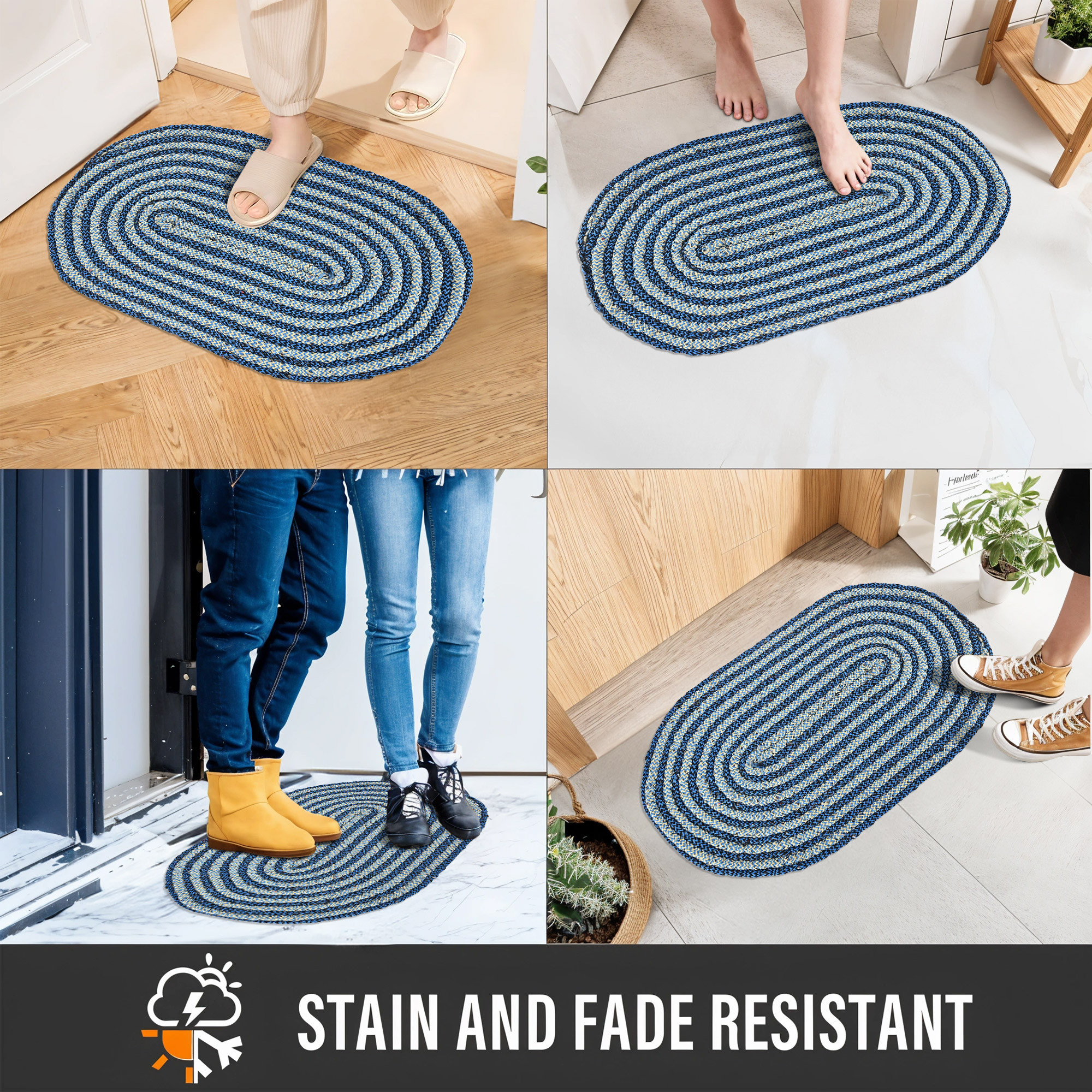 Kuber Industries Pack of 2 Cotton Outdoor Mats for Home Entrance  Machine Washable Floor Mats for Home  IndoorOutdoor Paidan for Office  Poly Diamond - Blue