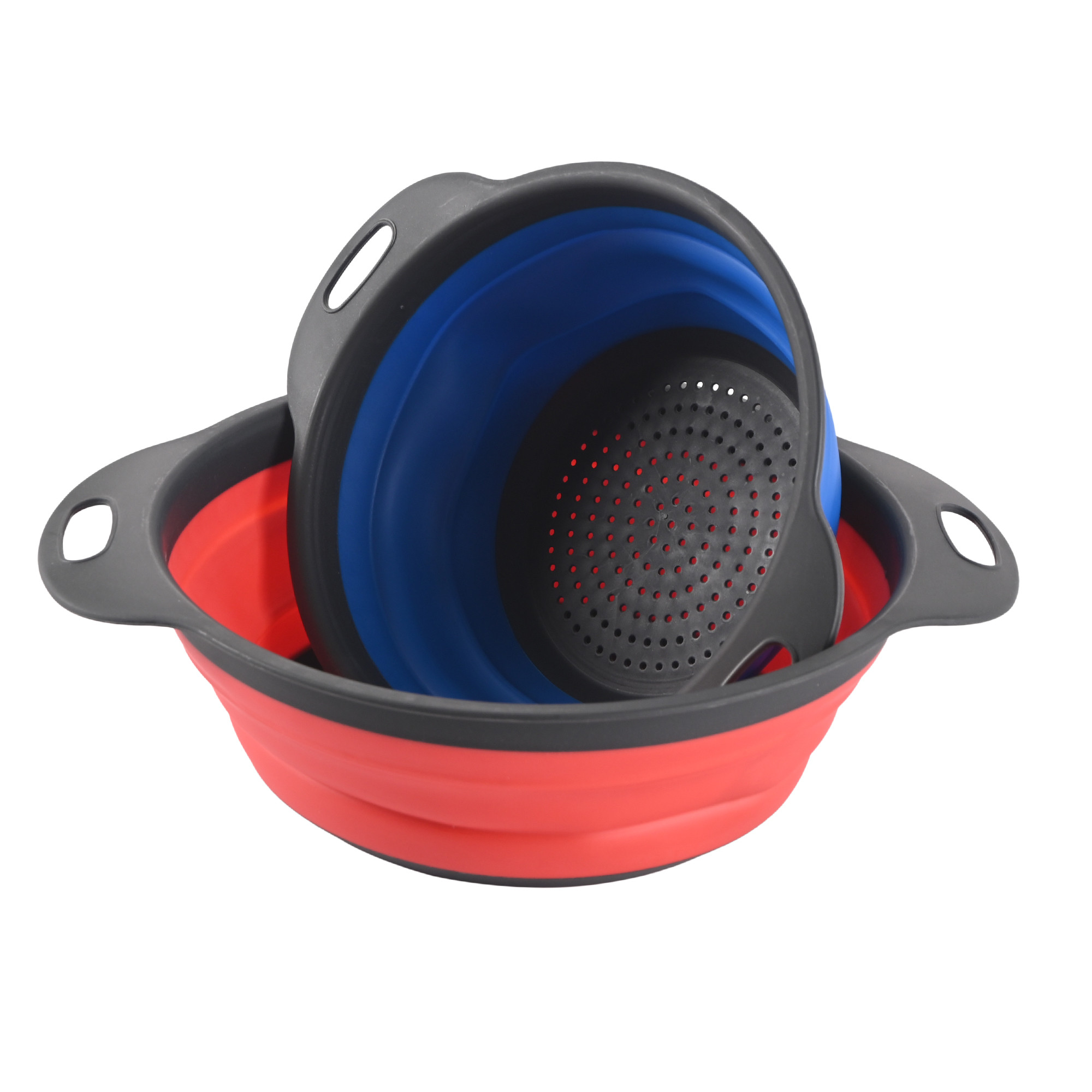 Kuber Industries Pack of 2 Durable  LightweigHH Silicon Strainer For Kitchen With Handle  Multipurpose Chalni For Kitchen - Ideal For Vegetables  Fruits  HW-12  Red  Blue