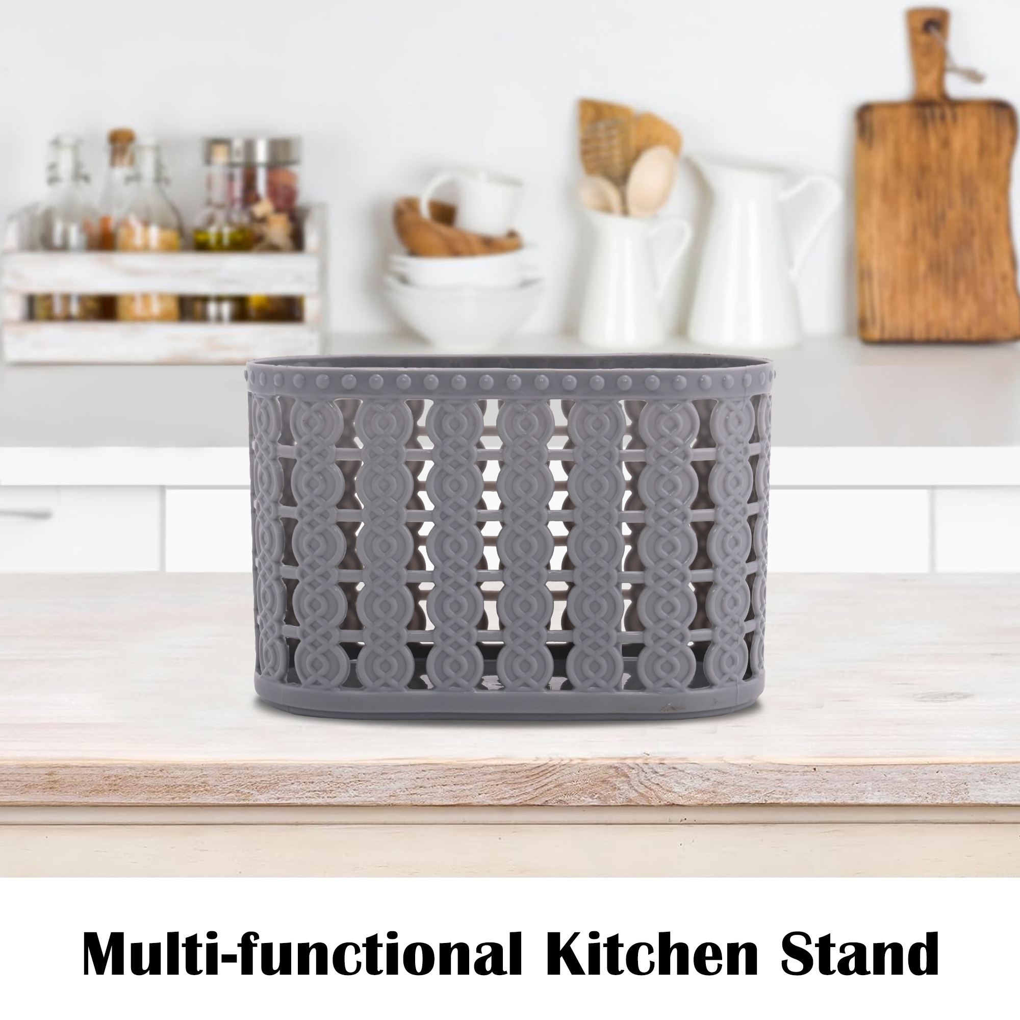 Kuber Industries Pack of 2 Hanging  Wall Mounted 3 Compartment Tooth Brush Organiser  Shaving Kit  Kitchens Cutlery Stand  Make-upSkincare Organizer  Comb Holder for Dressing Table  Grey