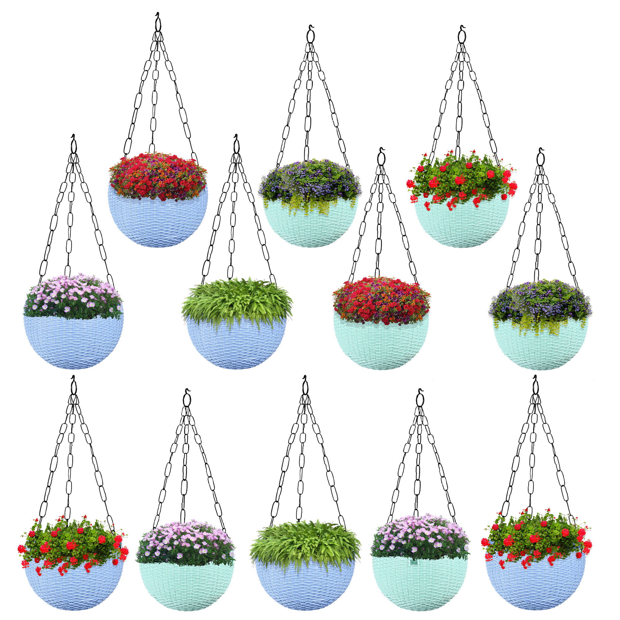 Kuber Industries Pack of 2 Hanging Flower Pot  | Hanging Flower Pot for Living Room | Hanging Pot for Home-Lawns & Gardening | Flower Planter for Balcony | Marble Euro | 7 Inch | Blue & Mint Green