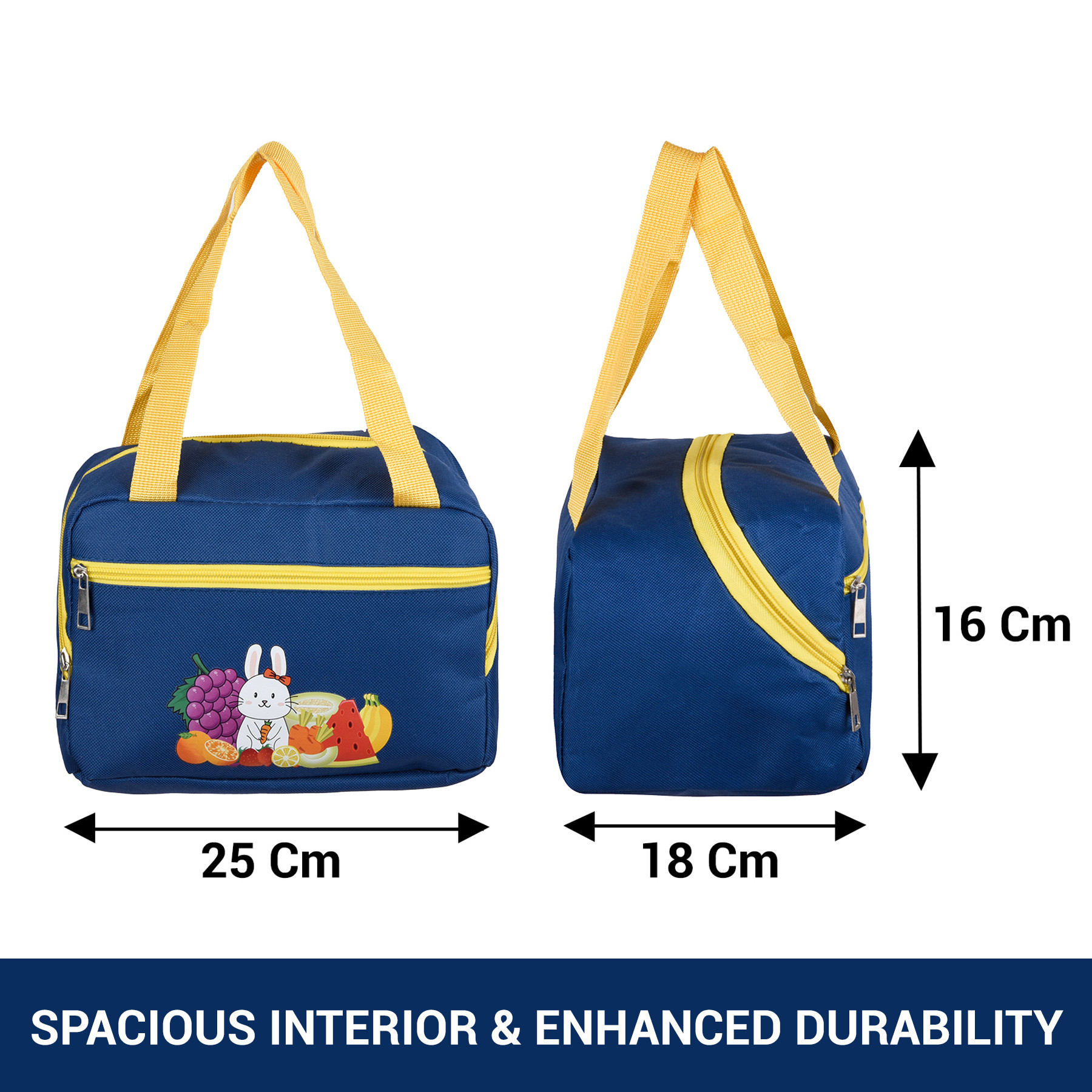Kuber Industries Pack of 2 Lunch Bag | Insulated Lunch Bag | Lunch Bag for Office | Lunch Bag for Camping with Front Pocket | Waterproof Tiffin Cover with Handle | Fruit Rabbit-Print | Blue & Red