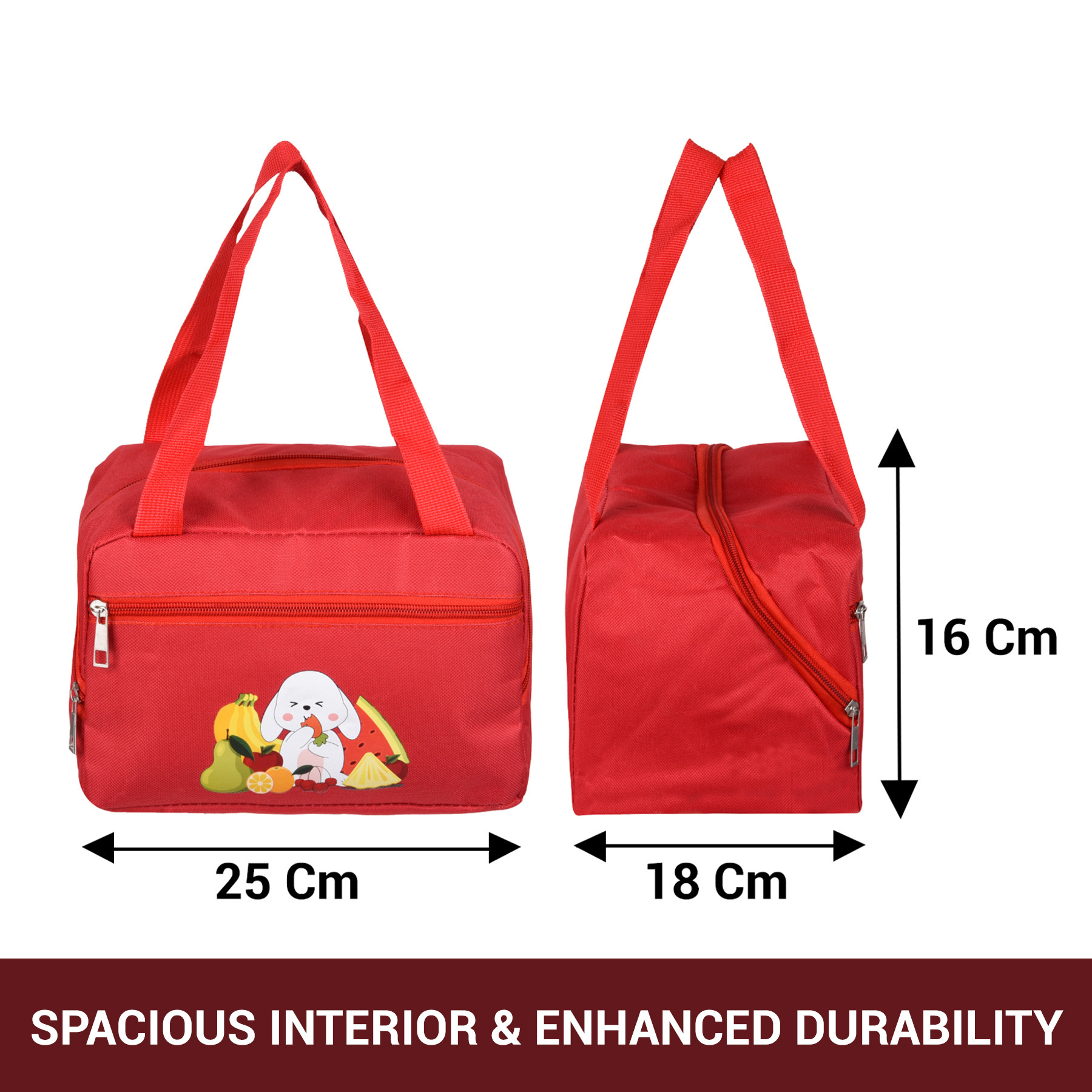 Kuber Industries Pack of 2 Lunch Bag | Rexine Thermal Insulated Lunch Bag | Lunch Bag for Office | Lunch Bag for Camping with Front Pocket | Waterproof Tiffin Cover with Handle | Brown & Red