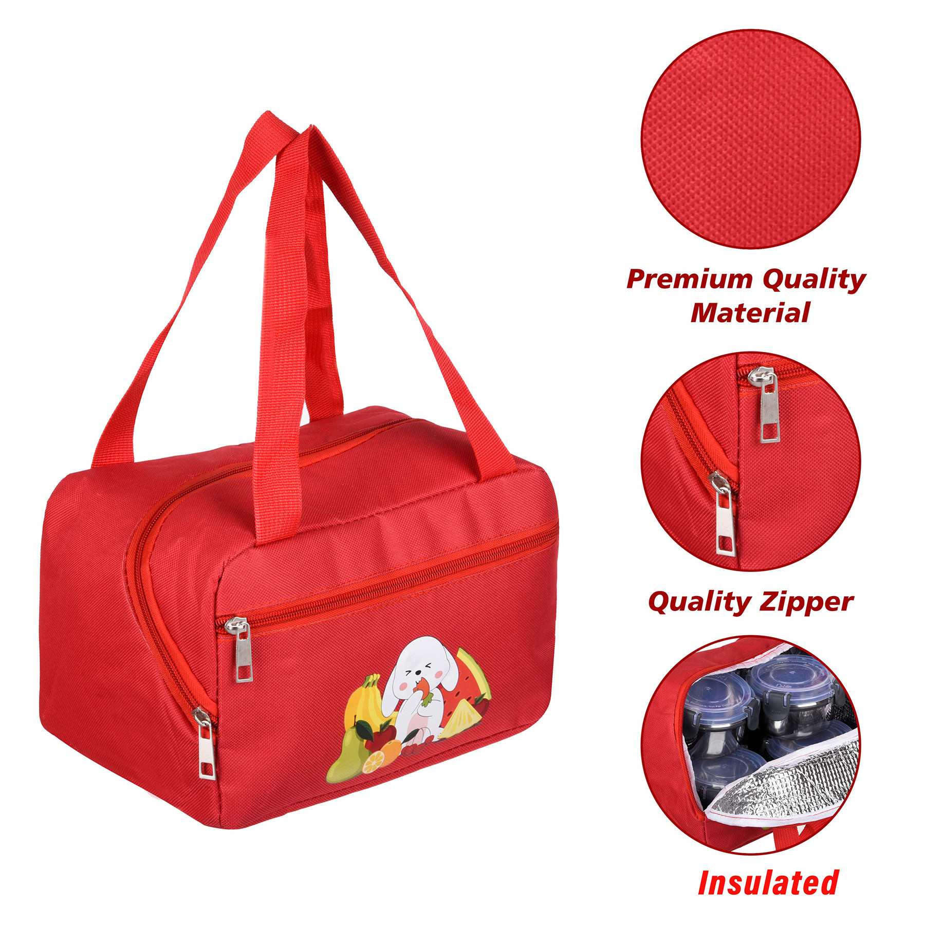 Kuber Industries Pack of 2 Lunch Bag | Rexine Thermal Insulated Lunch Bag | Lunch Bag for Office | Lunch Bag for Camping with Front Pocket | Waterproof Tiffin Cover with Handle | Red & Purple