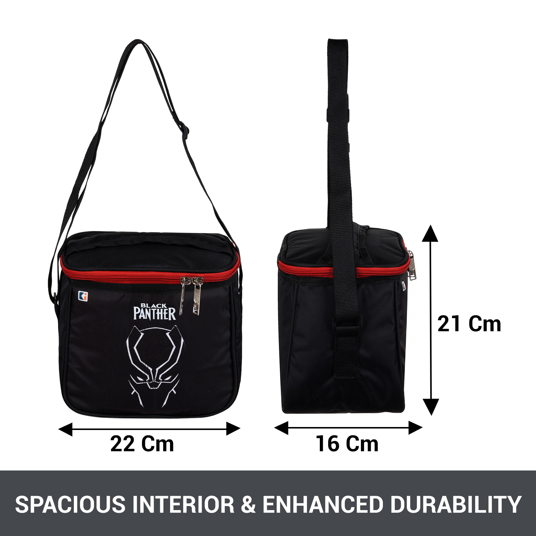 Kuber Industries Pack of 2 Marvel Lunch Bag | Rexine Waterproof Tiffin Cover | Lunch Bag for Office | School Lunch Bag | Kids Lunch Bag with Handle | Camping Lunch Bag | Navy Blue & Black