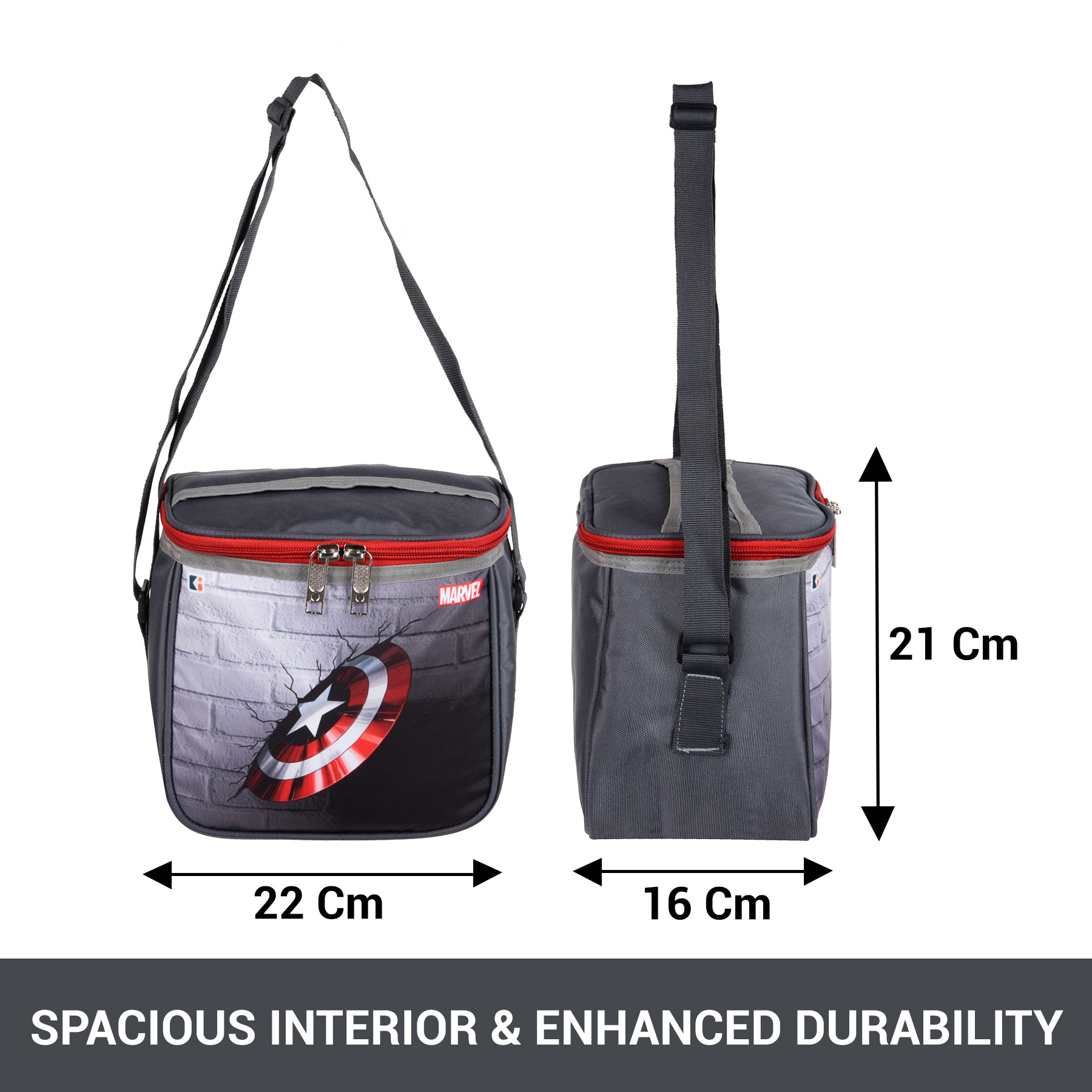 Kuber Industries Pack of 2 Marvel Lunch Bag | Rexine Waterproof Tiffin Cover | School Lunch Bag | Lunch Bag for Office | Kids Lunch Bag with Handle | Camping Lunch Bag | Navy Blue & Gray