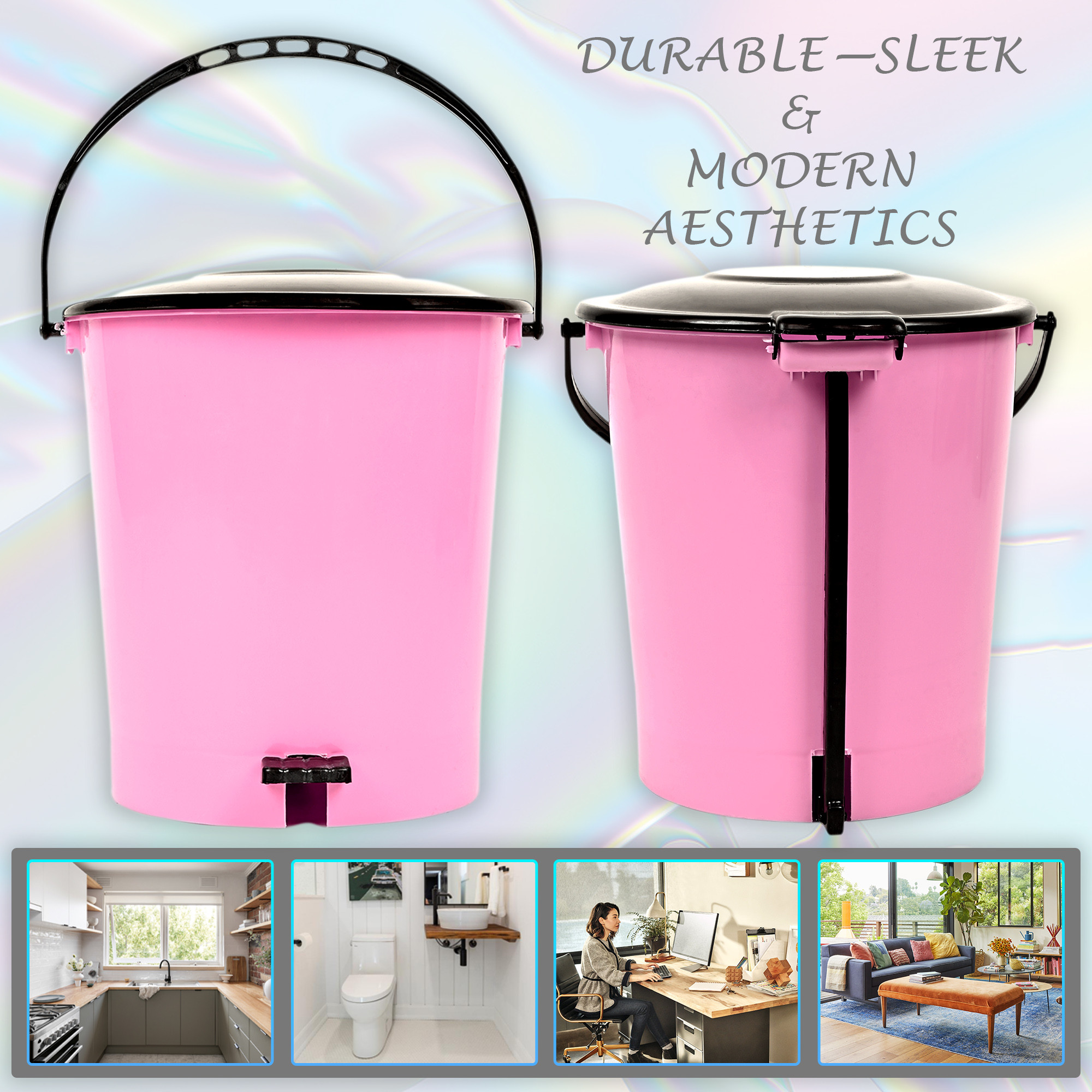 Kuber Industries Pack of 2 Pedal Dustbin | Dustbin with Lid | Garbage Bin | Dustbin for Kitchen-Bathroom | Wet & Dry Waste Bin | Black Dhakkan Trash Can | 10 LTR | Green & Pink