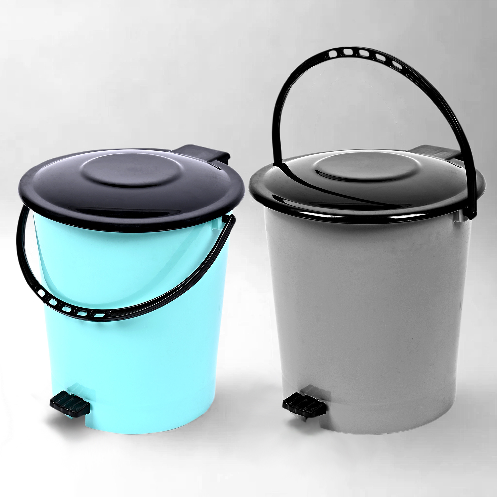 Kuber Industries Pack of 2 Pedal Dustbin | Dustbin with Lid | Garbage Bin | Dustbin for Kitchen-Bathroom | Wet & Dry Waste Bin | Black Dhakkan Trash Can | 10 LTR | Green & Gray