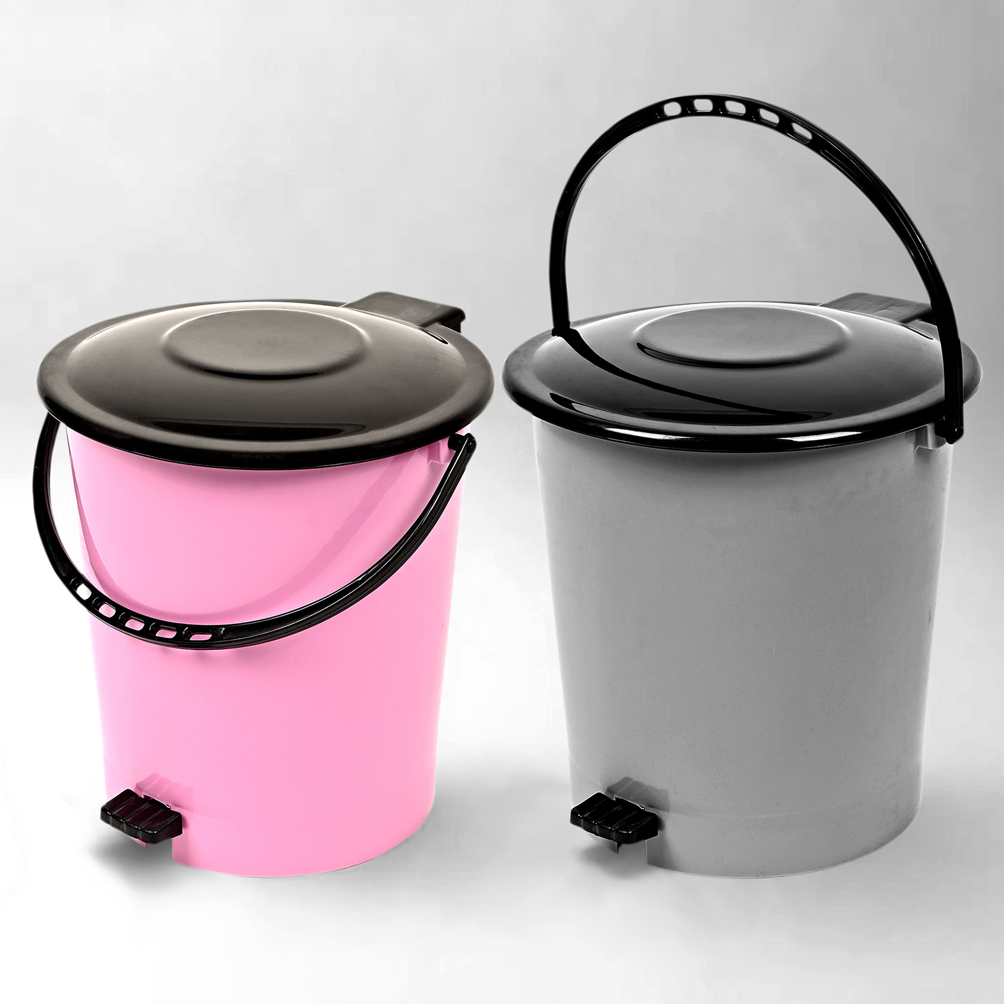 Kuber Industries Pack of 2 Pedal Dustbin | Dustbin with Lid | Garbage Bin | Dustbin for Kitchen-Bathroom | Wet & Dry Waste Bin | Black Dhakkan Trash Can | 10 LTR | Pink & Gray