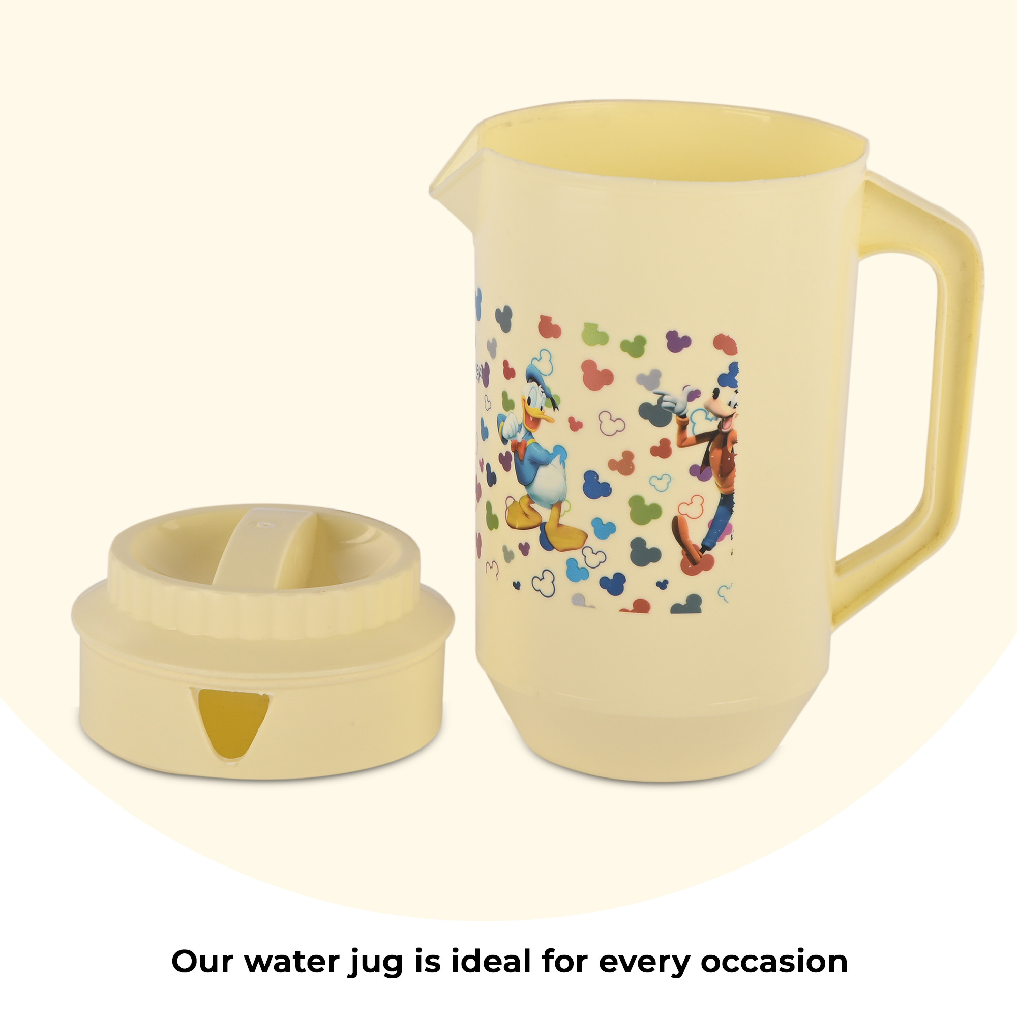 Kuber Industries Pack of 2 Plastic Jug for Kitchen  2 Ltr  Multipurpose Jug for Water Milk  Juice  Perfect for Daily Use in Kitchen Home Office  Events  Disney Team- Cream