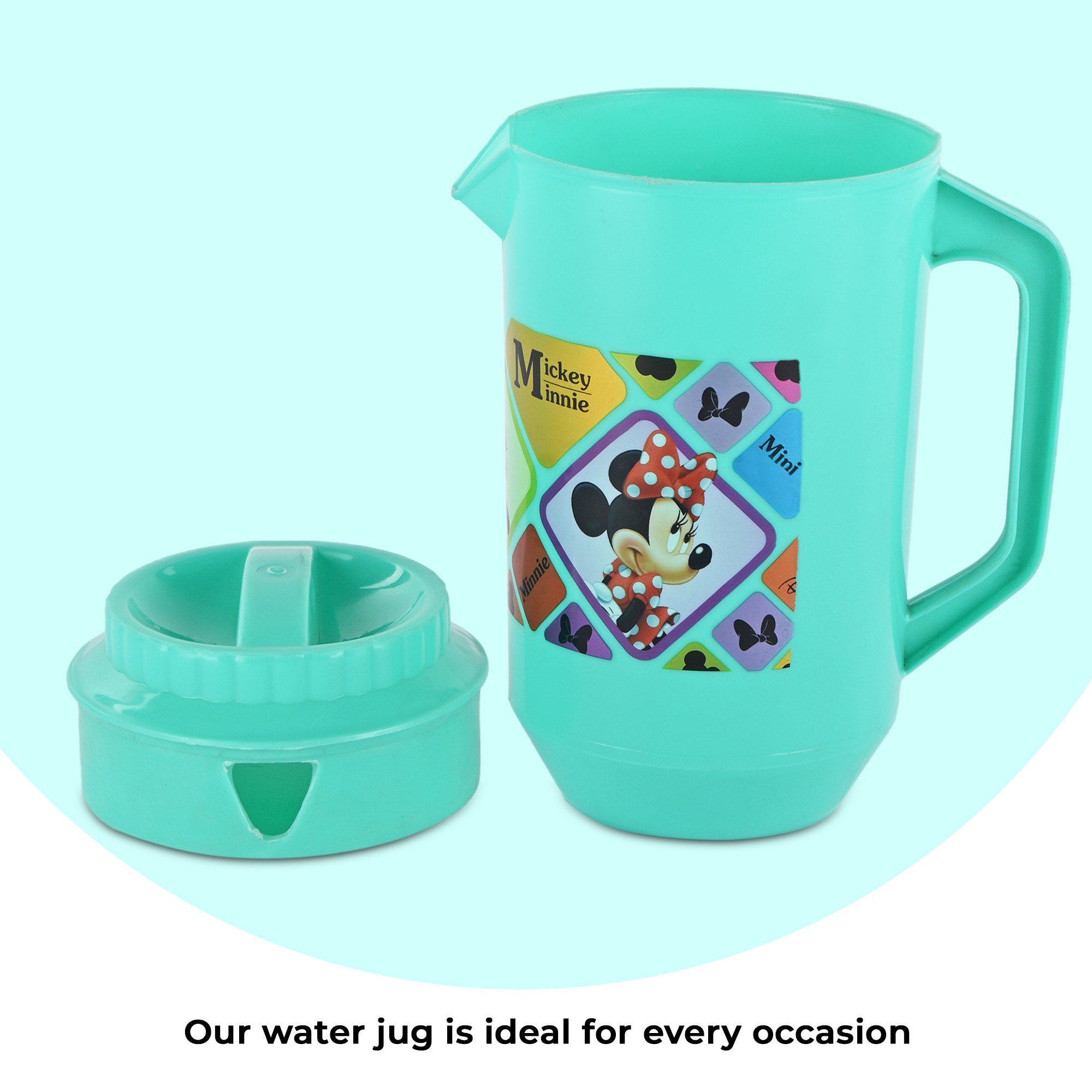 Kuber Industries Pack of 2 Plastic Jug for Kitchen  2 Ltr  Multipurpose Jug for Water Milk  Juice  Perfect for Daily Use in Kitchen Home Office  Events  Disney Check- Green