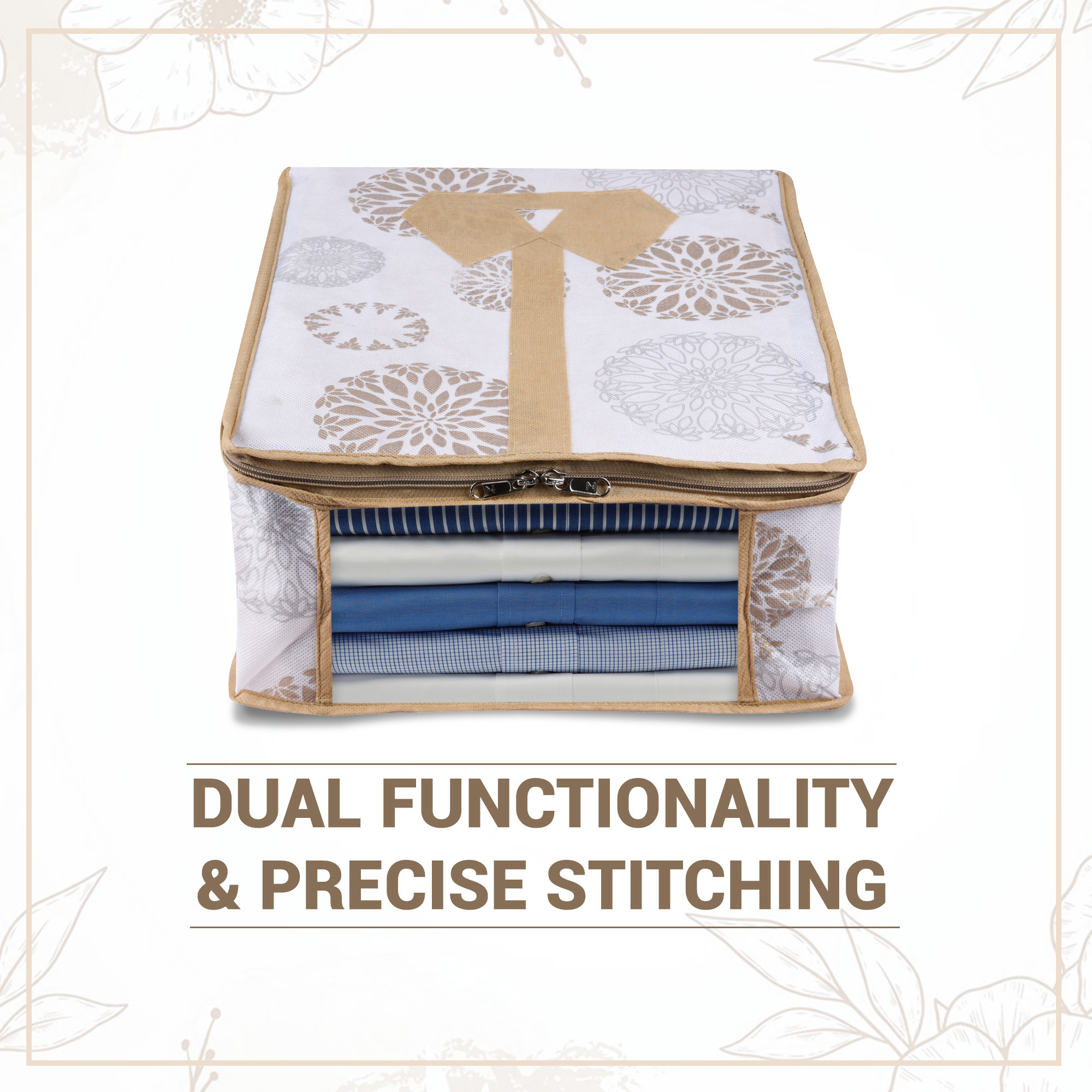 Kuber Industries Pack of 2 Shirt Storage Bag  Clothes Storage Bag  Wardrobe Storage Bag  Shirt Organizer for Closet  Visible Window Shirt Bag  Cloth Organizer  Gola-Print  White