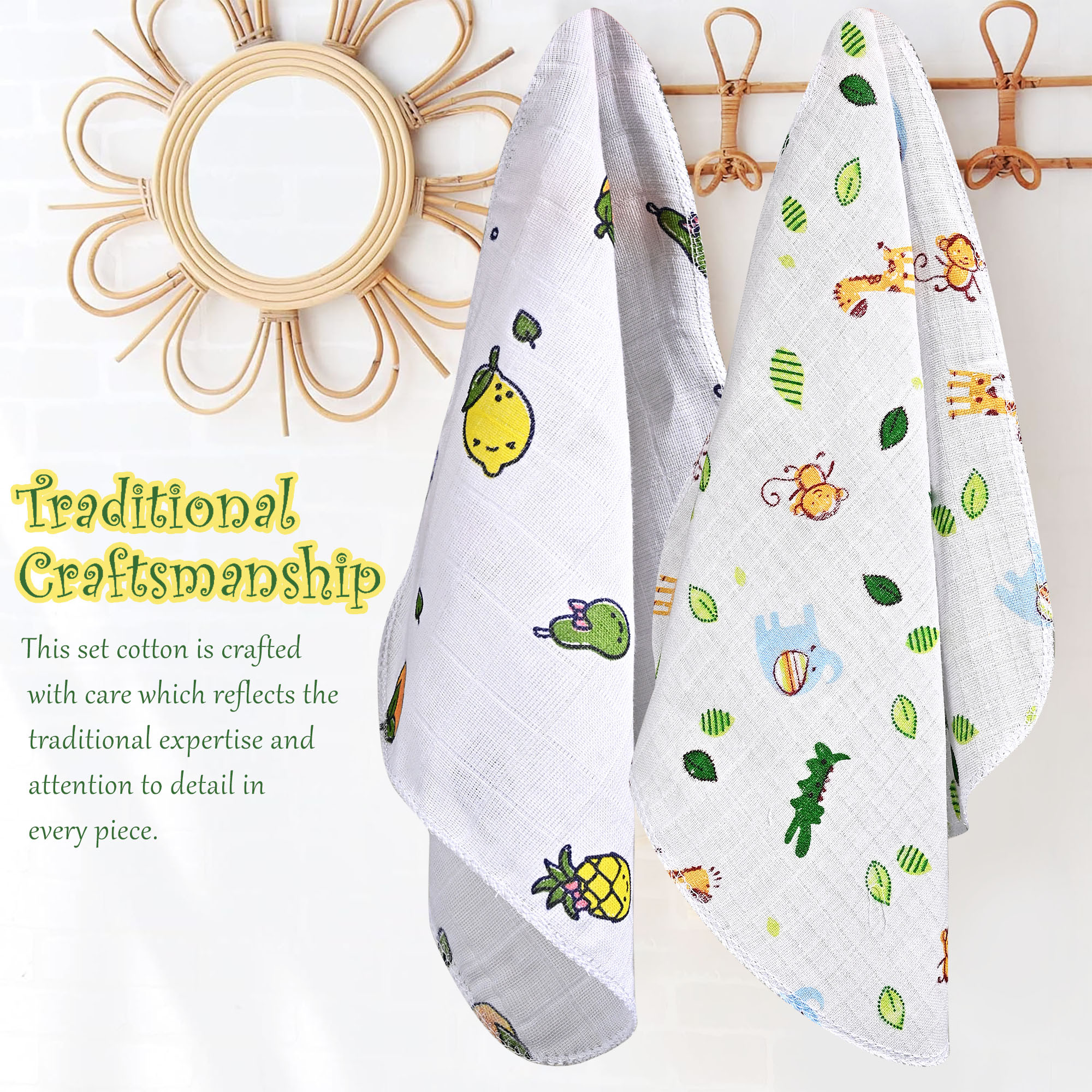 Kuber Industries Pack of 2 Soft Cotton Swaddling Cloth for New Born Baby  Printed Baby WrapSwaddle Blanket for Sleeping Kids  White