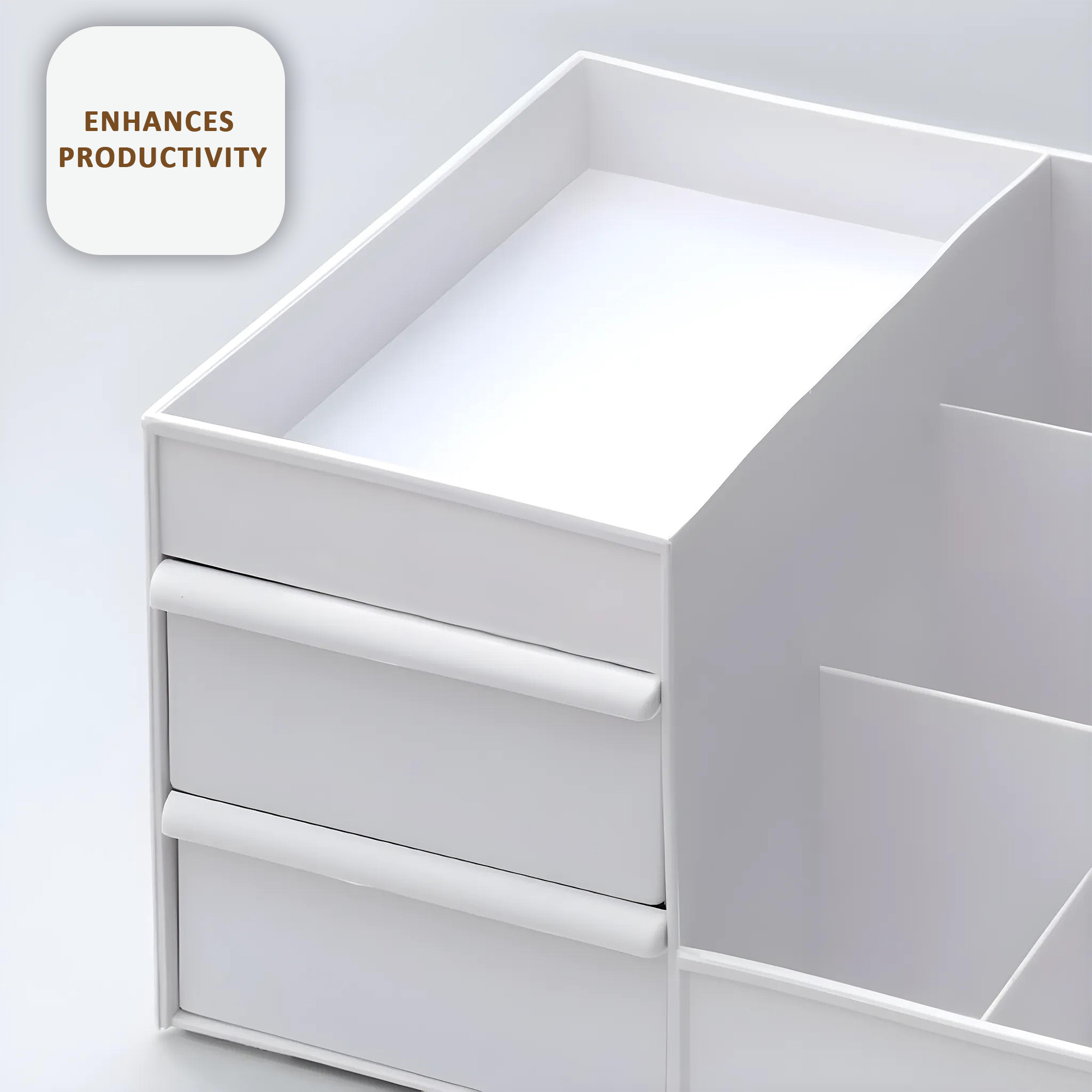 Kuber Industries Pack of 2 Stationary Organizers for Desk  Pen Holder for Study Table  8 Compartments Pencil Box with Drawers for Students  White