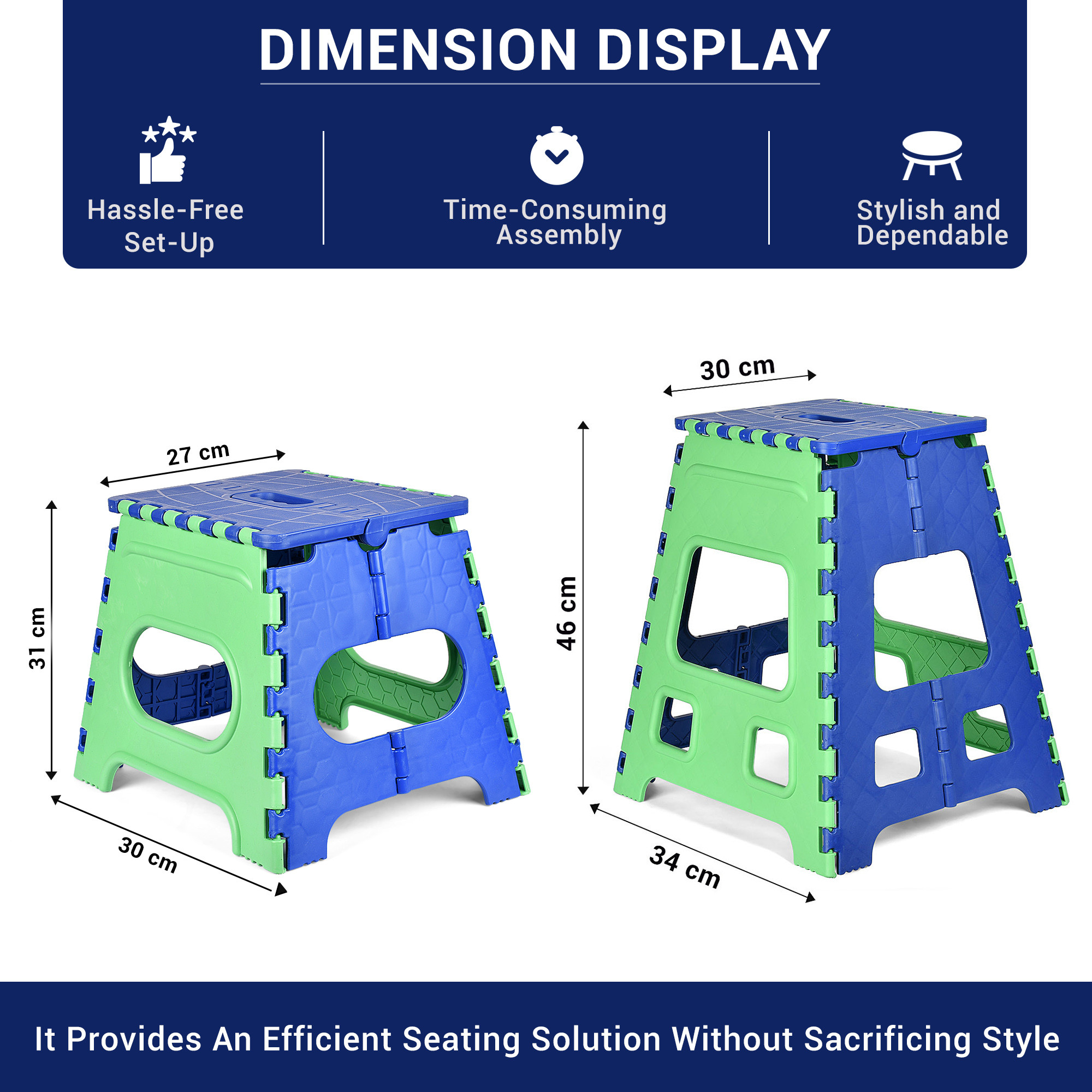 Kuber Industries Pack of 2 Stool | Portable & Foldable Stool | Collapsible Camping Chair | Stool for Outdoor-Fishing-Hiking-Garden-Travel | Multipurpose Sitting Stool | Large-Small | Green & Blue