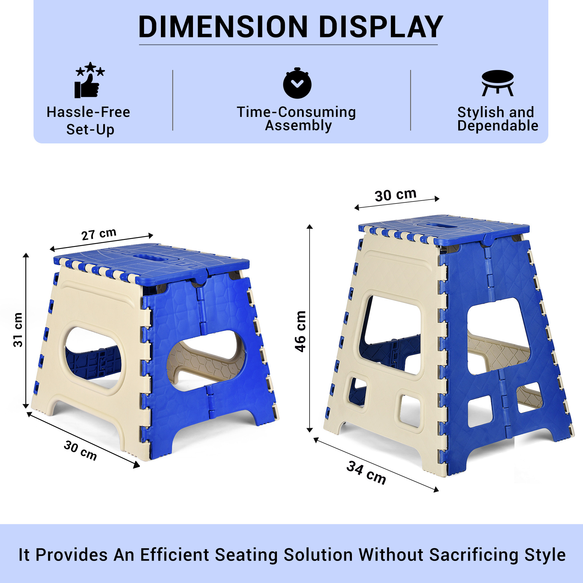 Kuber Industries Pack of 2 Stool | Portable & Foldable Stool | Collapsible Camping Chair | Stool for Outdoor-Fishing-Hiking-Garden-Travel | Multipurpose Sitting Stool | Large-Small | Cream & Blue