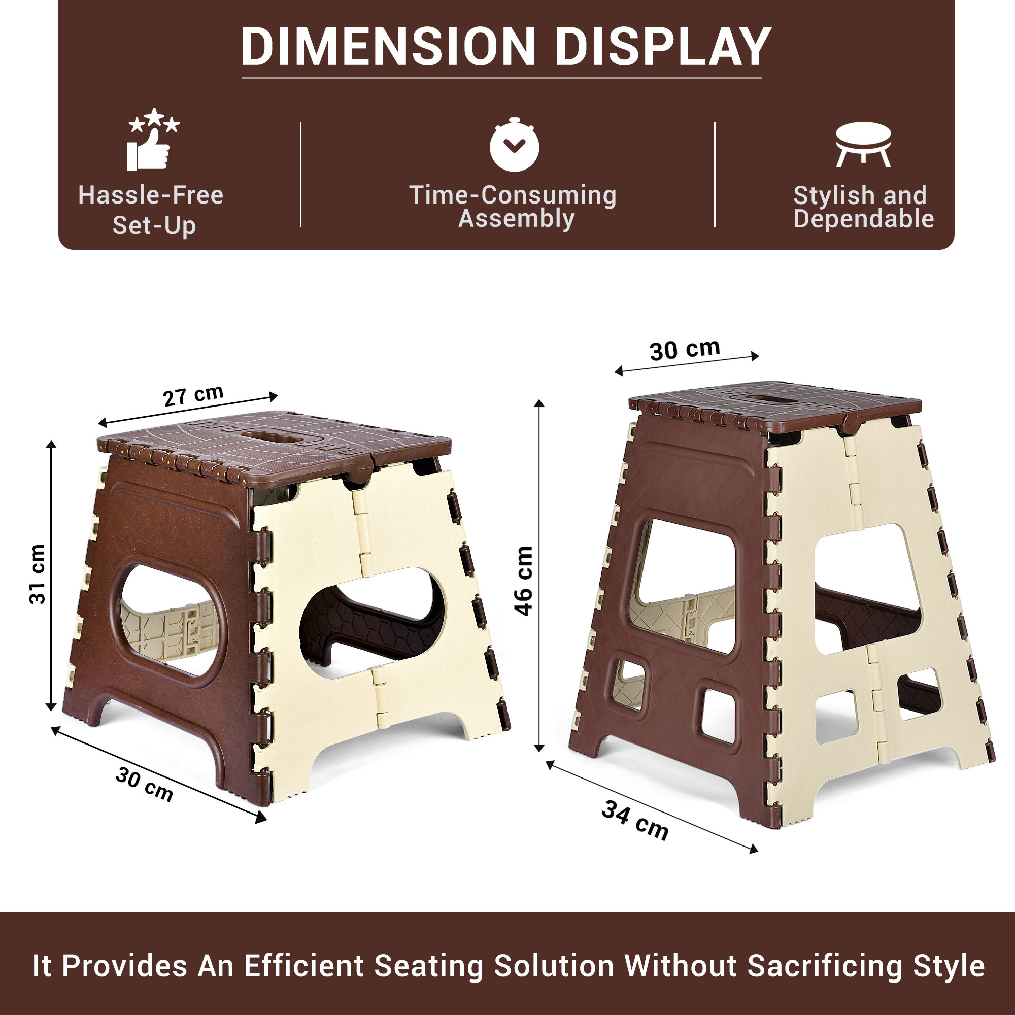 Kuber Industries Pack of 2 Stool | Portable & Foldable Stool | Collapsible Camping Chair | Stool for Outdoor-Fishing-Hiking-Garden-Travel | Multipurpose Sitting Stool | Large-Small | Cream & Brown