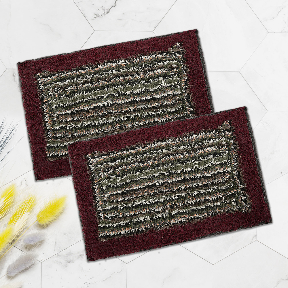 Image of Kuber Industries  Water Absorbing Bathroom Mat | Anti-Slip Door Foot Mats for Home Decor & Kitchen Floor Perdan | Furry Design - Maroon