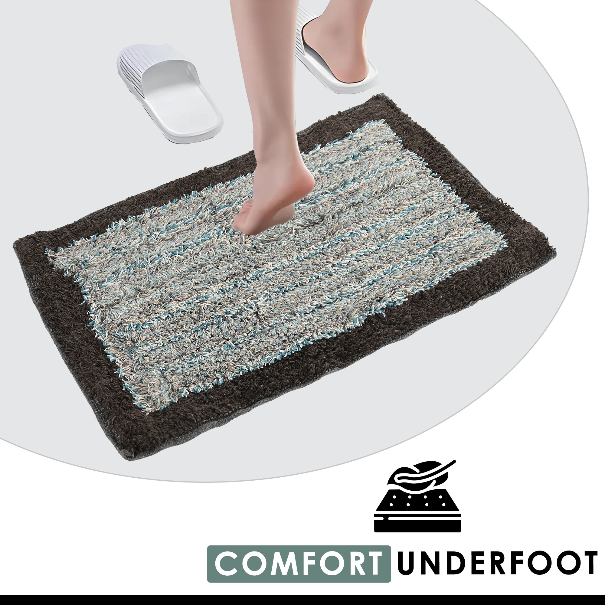 Kuber Industries Pack of 2 Water Absorbing Bathroom Mat  Anti-Slip Door Foot Mats for Home Decor  Kitchen Floor Perdan  Furry Design - Brown