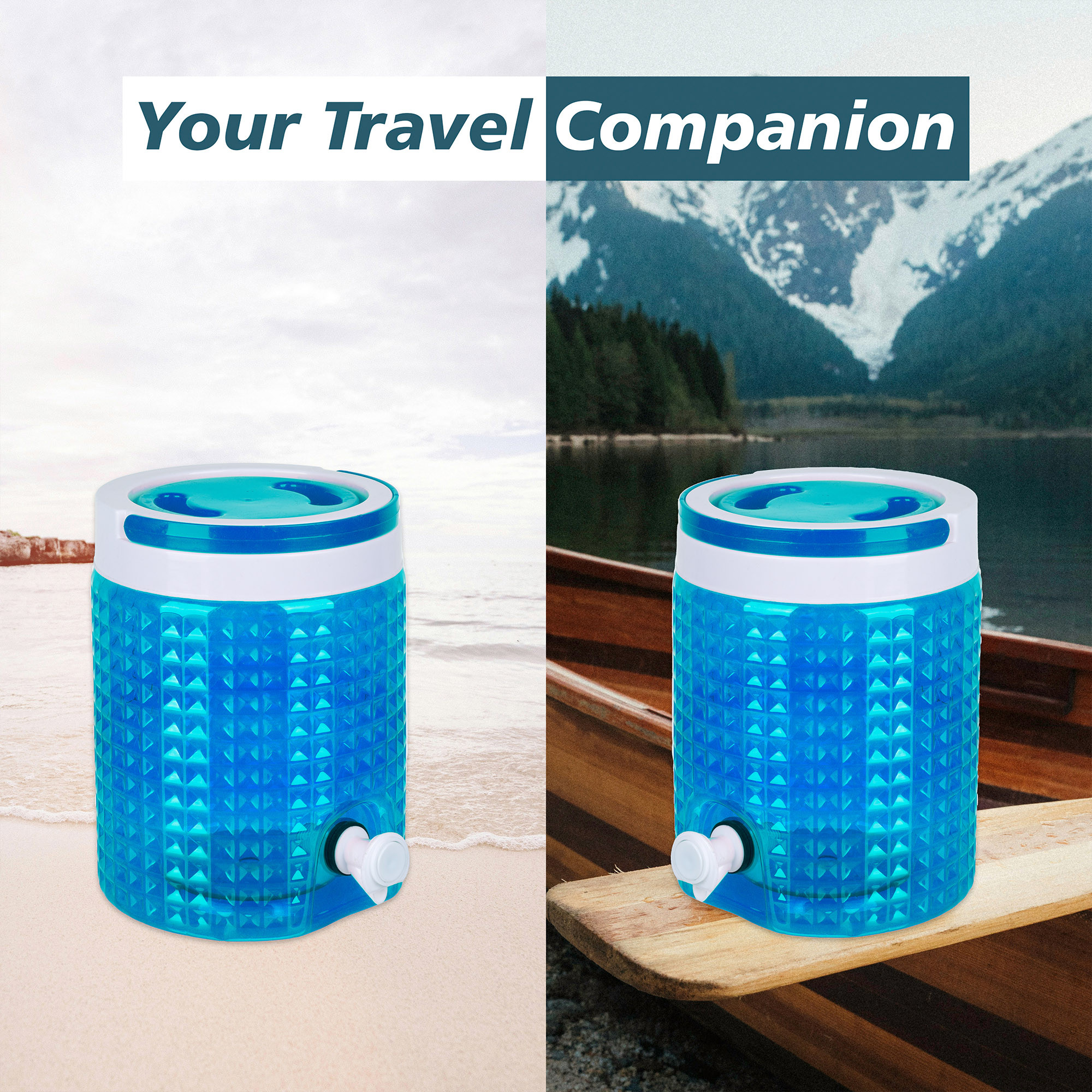Kuber Industries Pack of 2 Water Camper | Travelling Water Jug | Water Jug Camper for Home-Travel-Picnic-Office | Water Dispenser Can with Tap | Water Storage Container | 4.5 LTR | Red & Blue