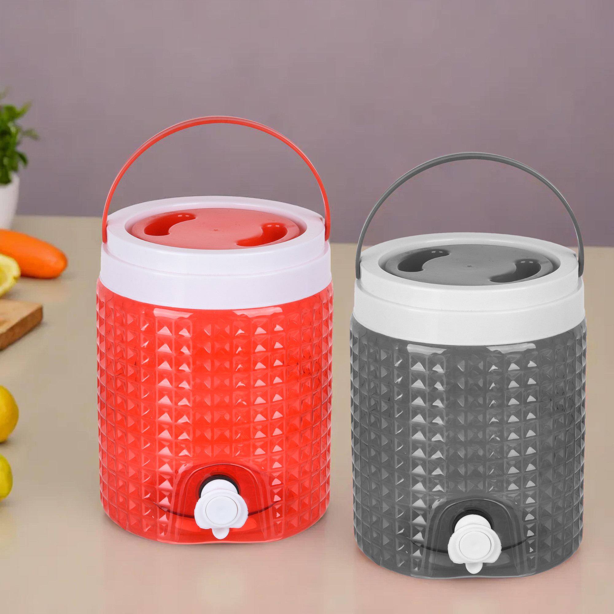 Kuber Industries Pack of 2 Water Camper | Travelling Water Jug | Water Jug Camper for Home-Travel-Picnic-Office | Water Dispenser Can with Tap | Water Storage Container | 4.5 LTR | Red & Black