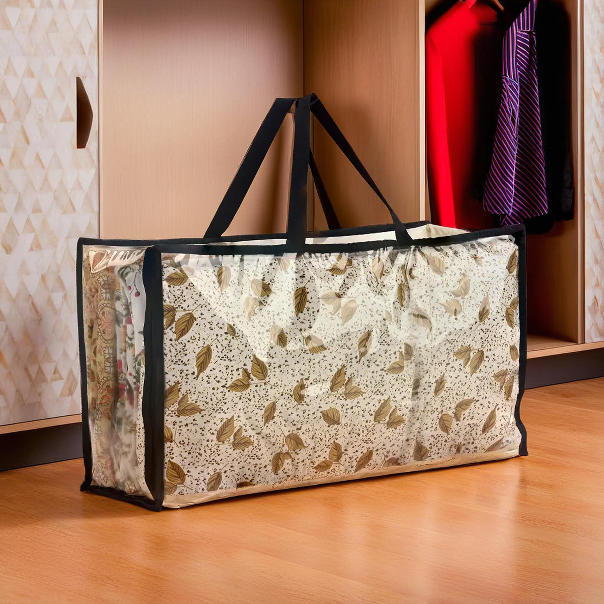 Kuber Industries Pack of 2 Waterproof Storage Bags for Clothes  Wardrobe Organizer  Transparent Travel Organizer Bag with Handle  Large  Black