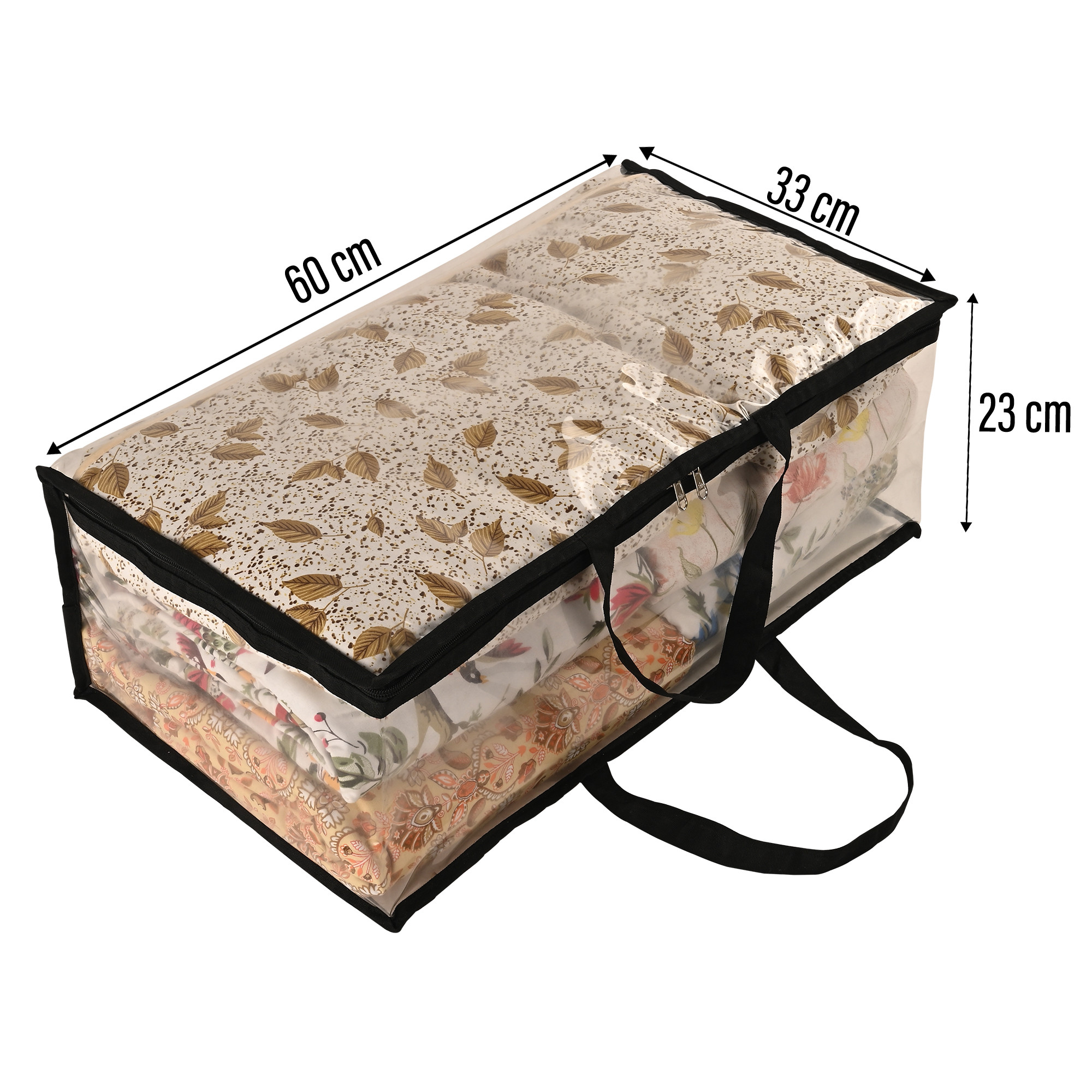 Kuber Industries Pack of 2 Waterproof Storage Bags for Clothes  Wardrobe Organizer  Transparent Travel Organizer Bag with Handle  Large  Black