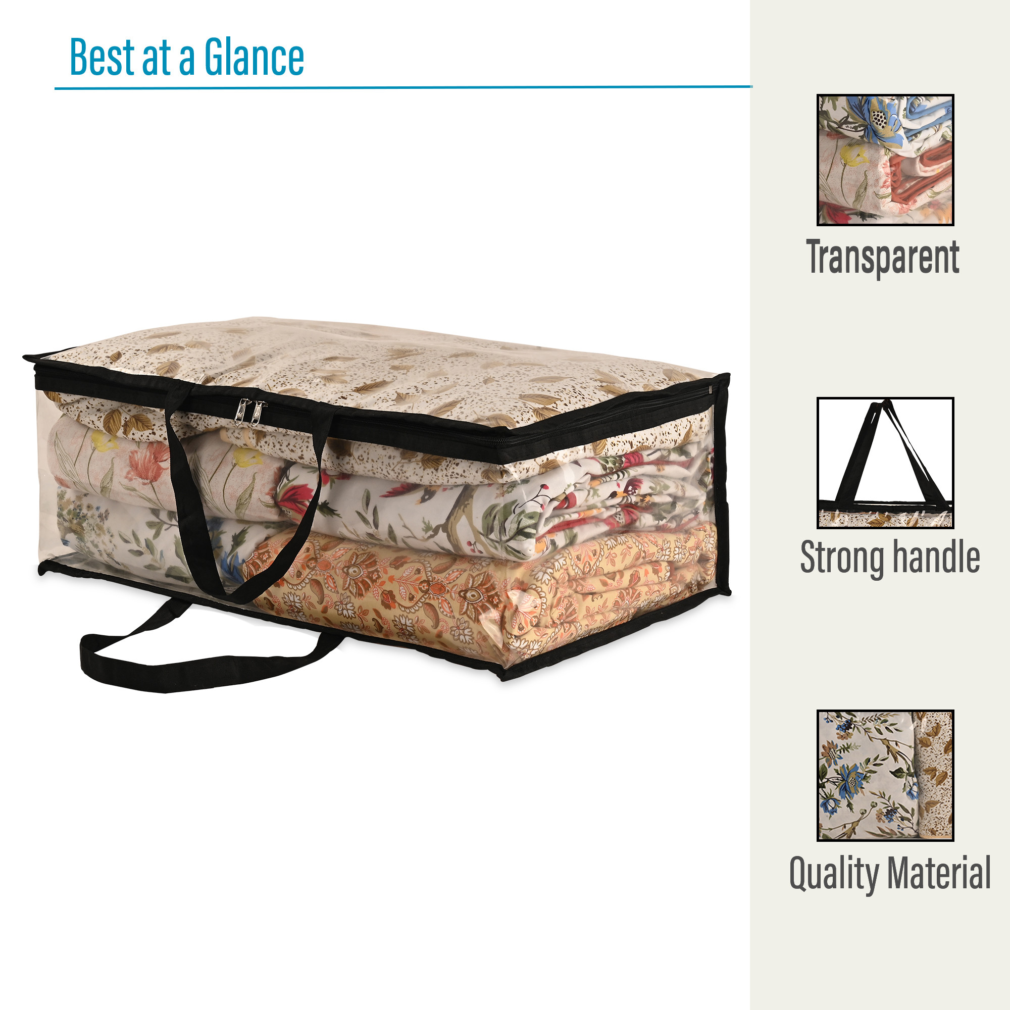 Kuber Industries Pack of 2 Waterproof Storage Bags for Clothes  Wardrobe Organizer  Transparent Travel Organizer Bag with Handle  Large  Black