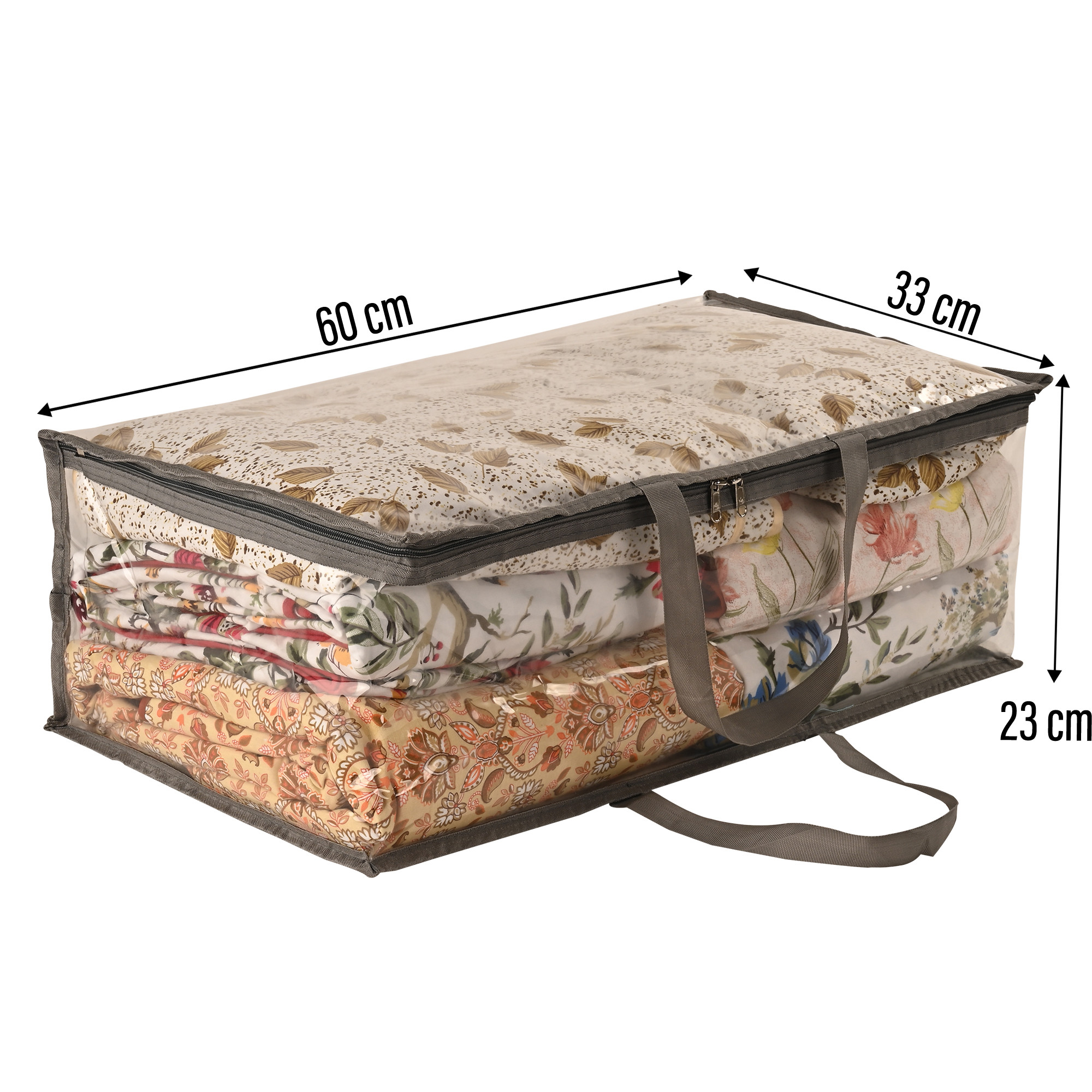 Kuber Industries Pack of 2 Waterproof Storage Bags for Clothes  Wardrobe Organizer  Transparent Travel Organizer Bag with Handle  Large  Grey