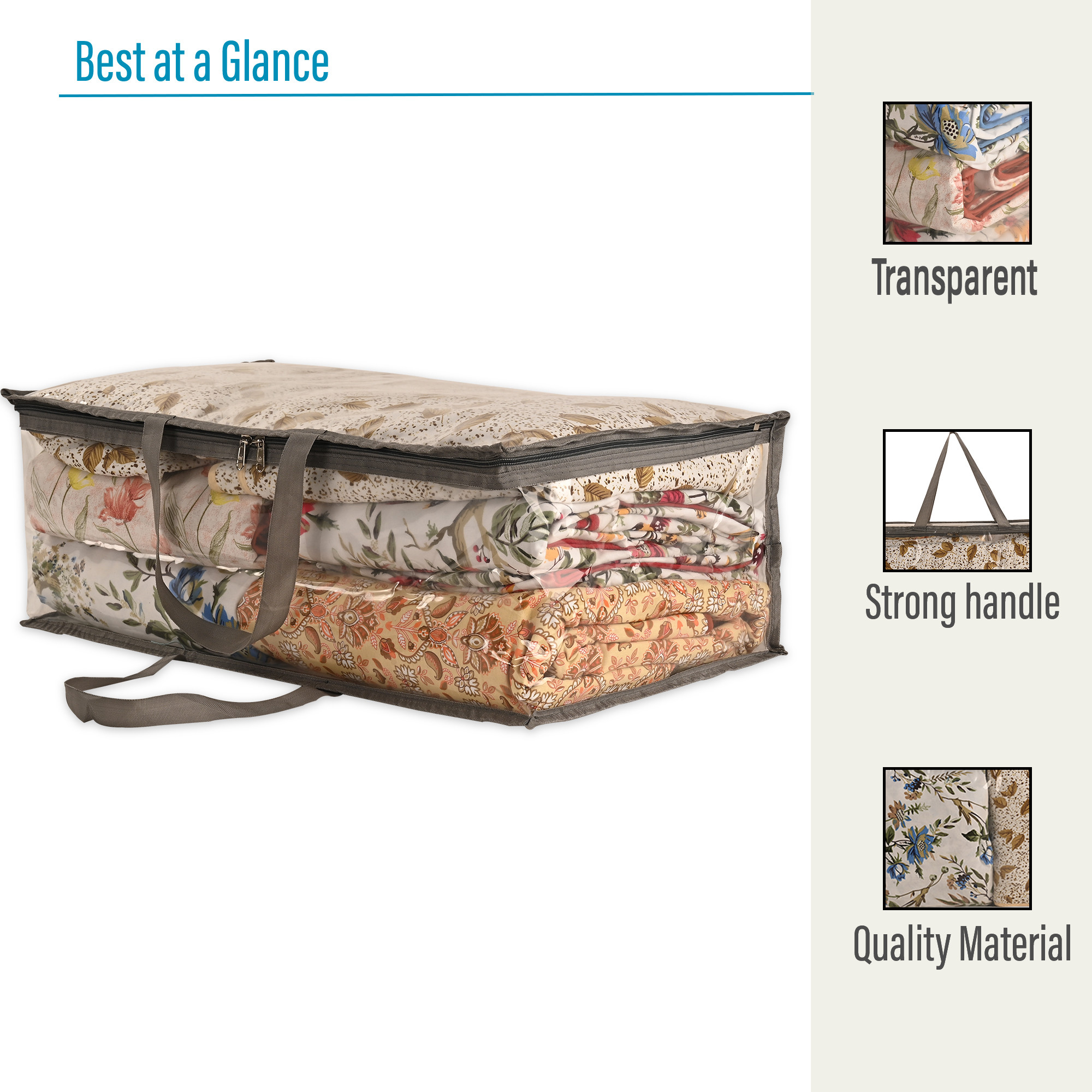 Kuber Industries Pack of 2 Waterproof Storage Bags for Clothes  Wardrobe Organizer  Transparent Travel Organizer Bag with Handle  Large  Grey