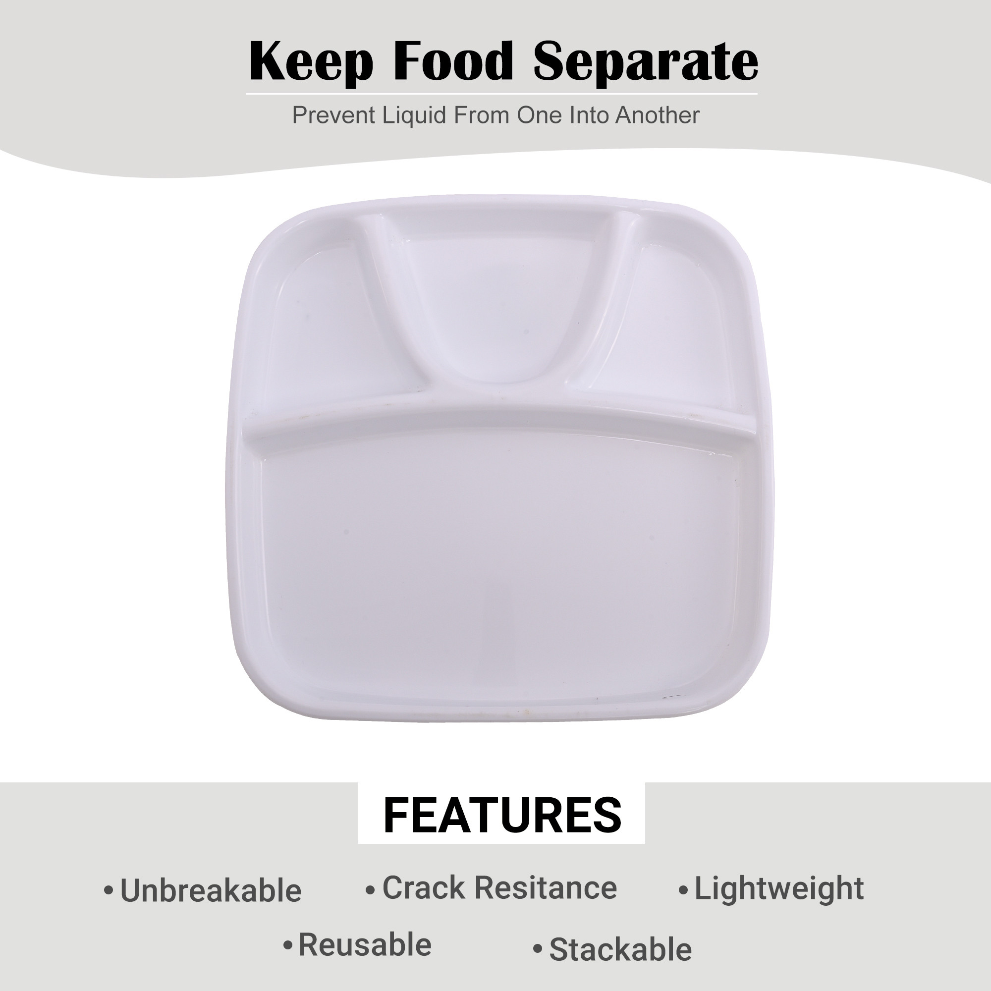Kuber Industries Pack of 3 BPA Free Plastic Microwave Safe Plates for Meal  4 Sections Plate for Diet Food Breakfast Lunch  Dinner  Reusable Microwave Plate for Heating  Plain White