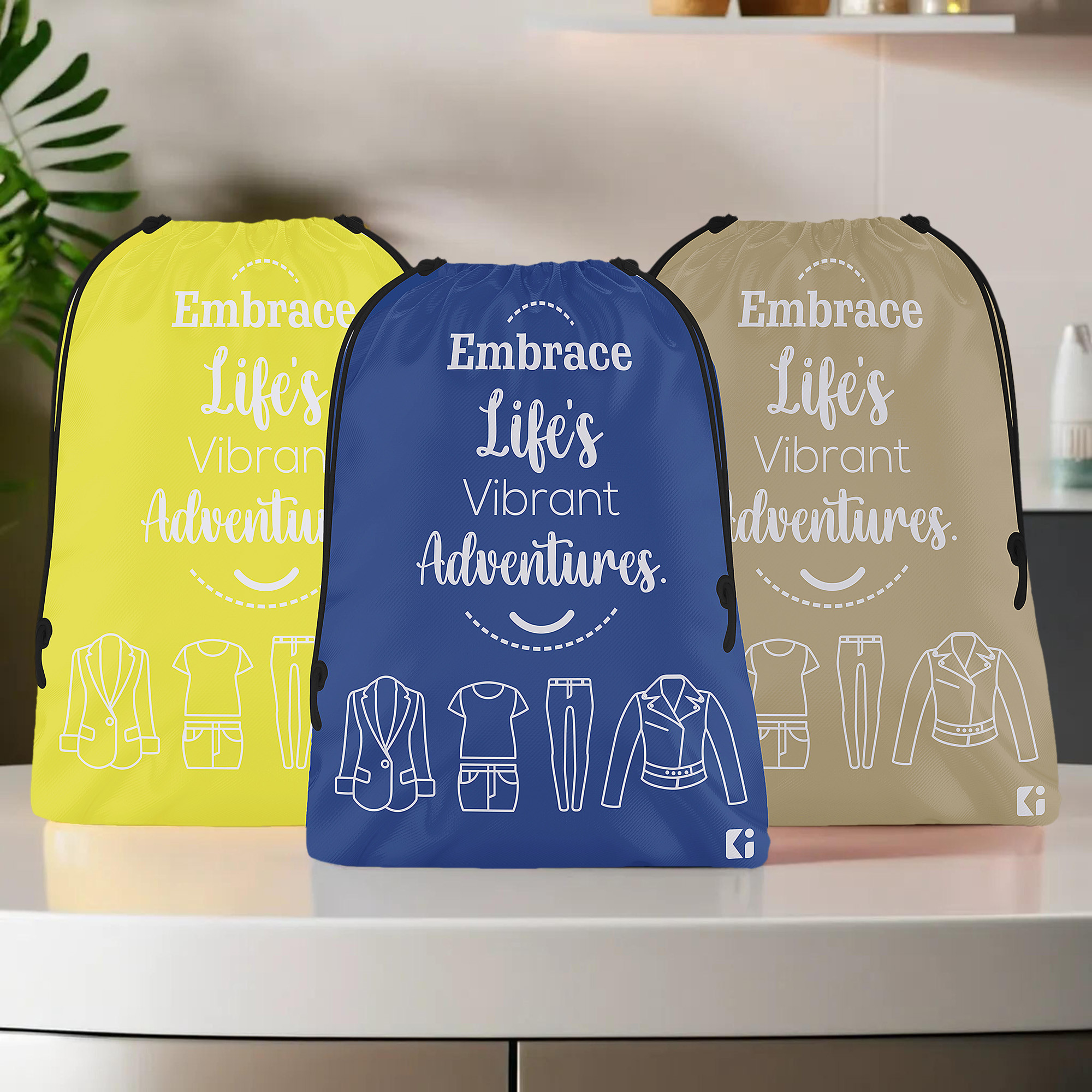 Kuber Industries Pack of 3 Cloth Storage Bag | Storage Organizer | Carrying Bag | Garments Cover for Laundry | Storage Organizer for Clothing-Travel | Medium | Yellow-Brown & Royal Blue