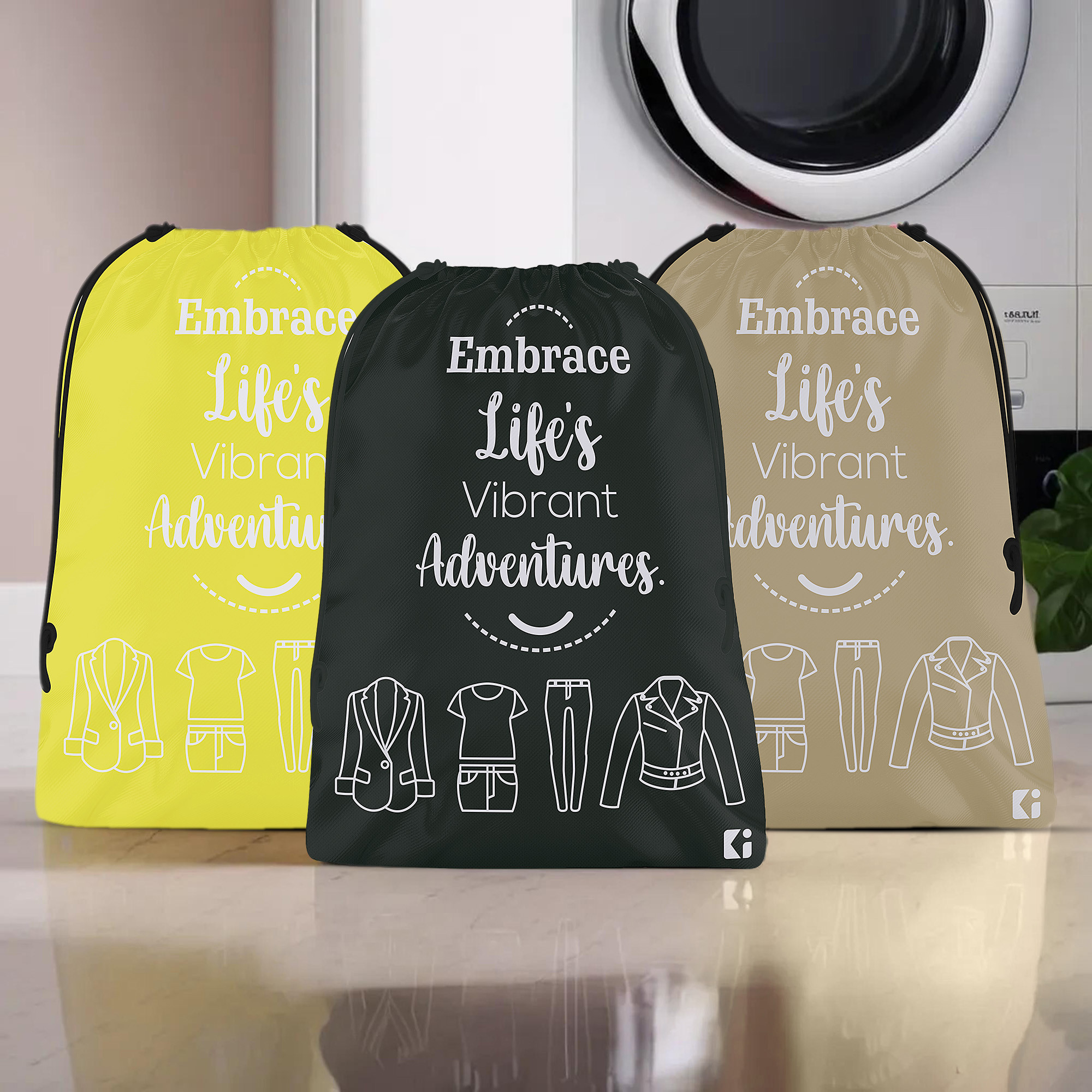 Kuber Industries Pack of 3 Cloth Storage Bag | Storage Organizer | Carrying Bag | Garments Cover for Laundry | Storage Organizer for Clothing-Travel | Medium | Yellow-Brown & Black