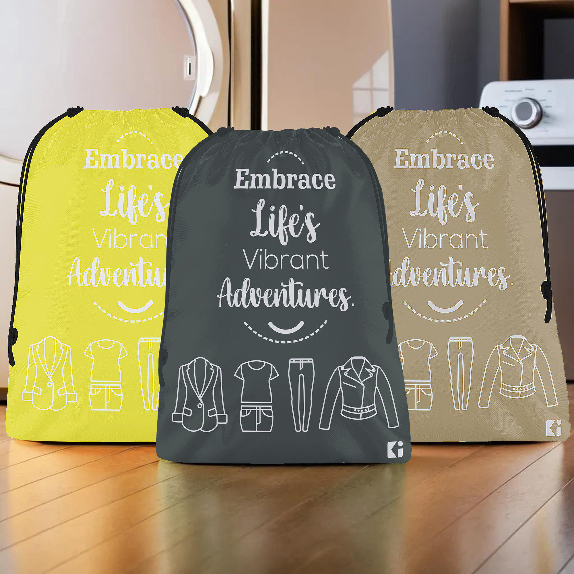 Kuber Industries Pack of 3 Cloth Storage Bag | Storage Organizer | Carrying Bag | Garments Cover for Laundry | Storage Organizer for Clothing-Travel | Medium | Yellow-Brown & Gray