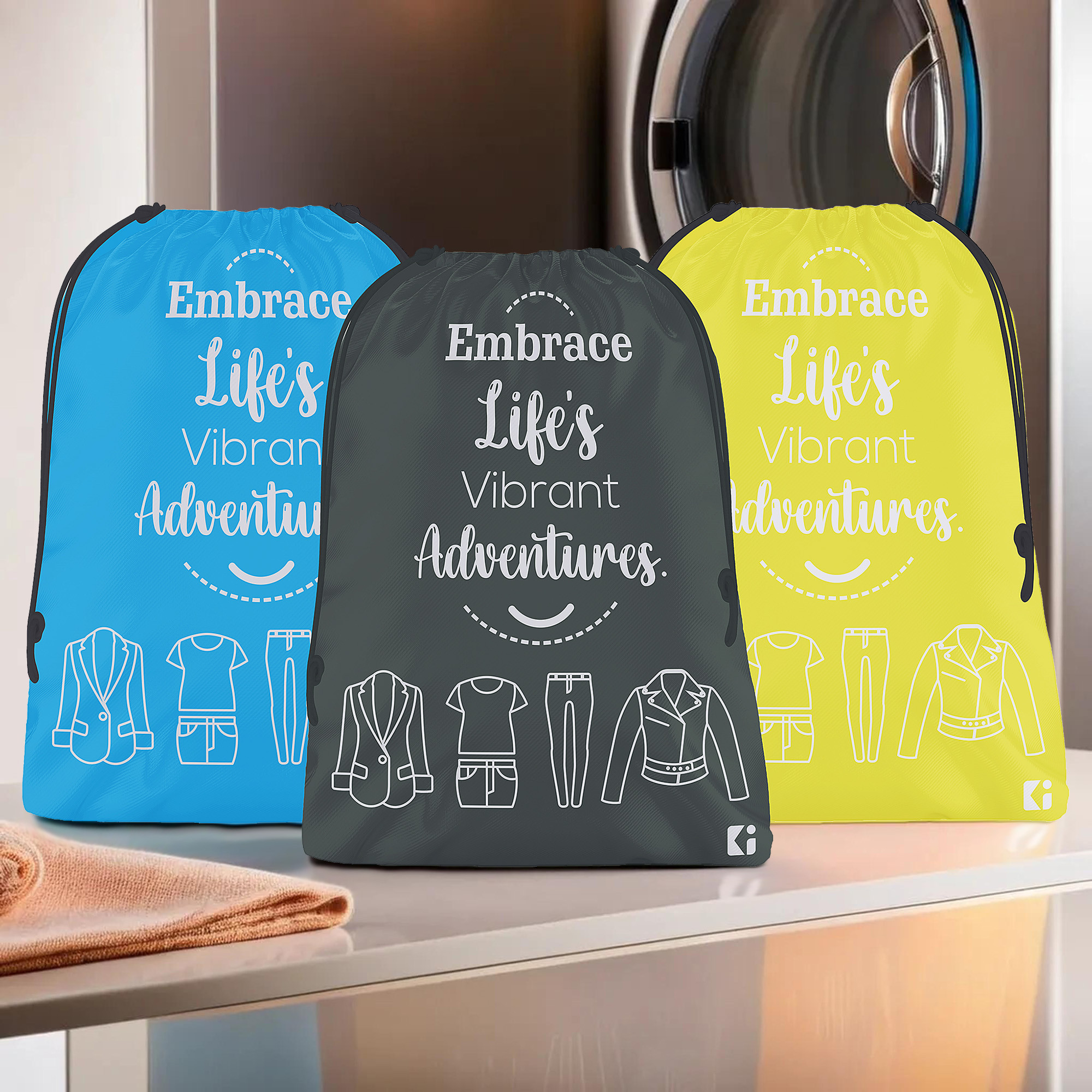 Kuber Industries Pack of 3 Cloth Storage Bag | Storage Organizer | Carrying Bag | Garments Cover for Laundry | Storage Organizer for Clothing-Travel | Medium | Yellow-Sky Blue & Gray