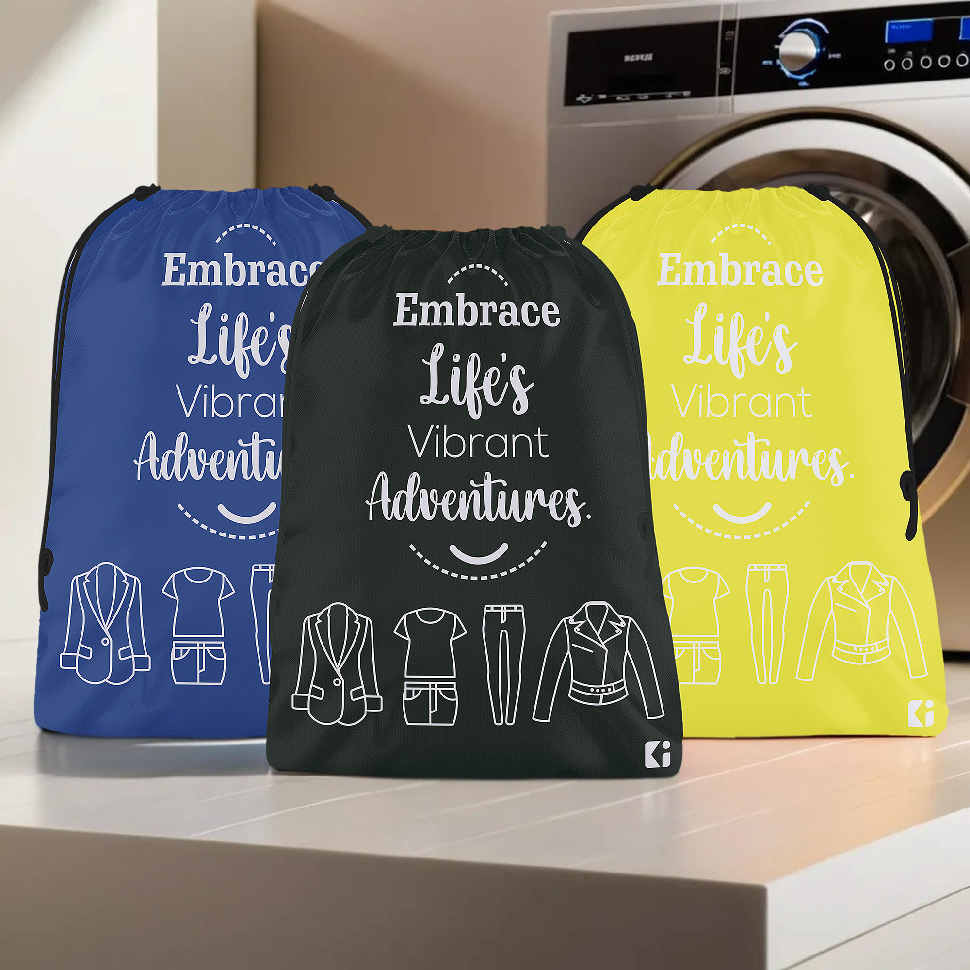 Kuber Industries Pack of 3 Cloth Storage Bag | Storage Organizer | Carrying Bag | Garments Cover for Laundry | Storage Organizer for Clothing-Travel | Medium | Yellow-Royal Blue & Black
