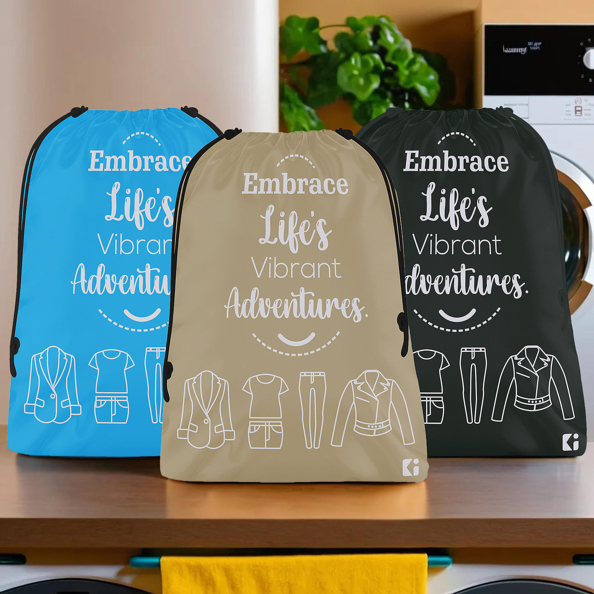 Kuber Industries Pack of 3 Cloth Storage Bag | Storage Organizer | Carrying Bag | Garments Cover for Laundry | Storage Organizer for Clothing-Travel | Medium | Brown-Sky Blue & Black