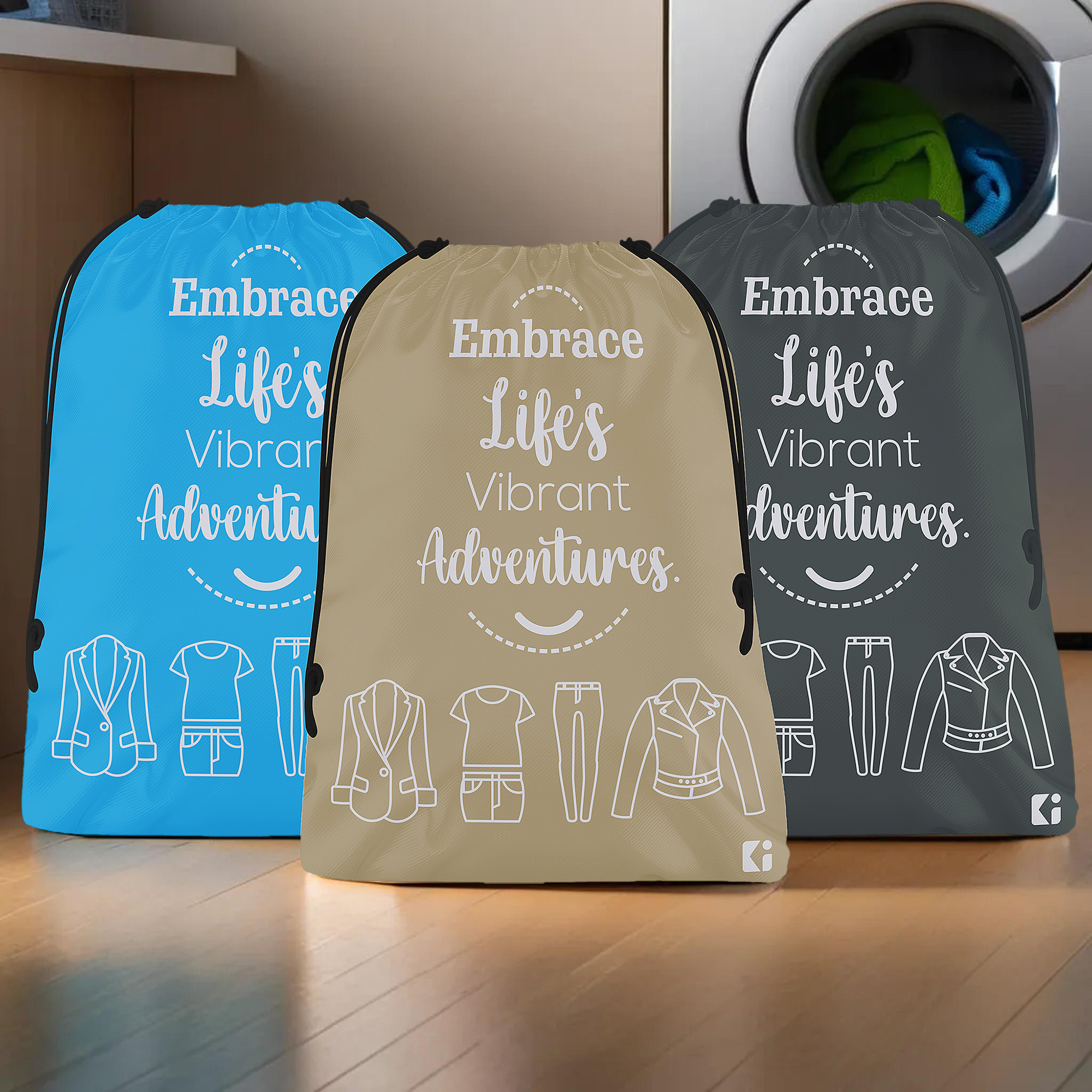 Kuber Industries Pack of 3 Cloth Storage Bag | Storage Organizer | Carrying Bag | Garments Cover for Laundry | Storage Organizer for Clothing-Travel | Medium | Brown-Sky Blue & Gray