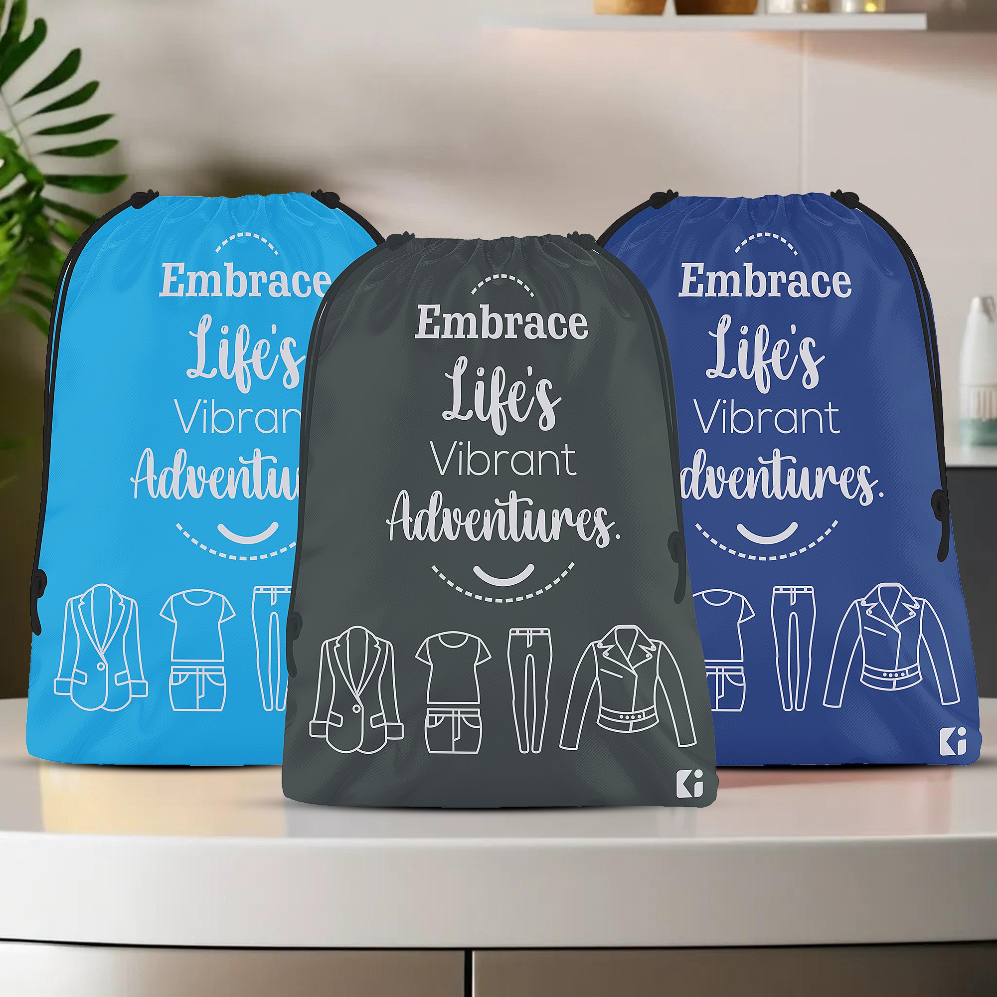 Kuber Industries Pack of 3 Cloth Storage Bag | Storage Organizer | Carrying Bag | Garments Cover for Laundry | Storage Organizer for Clothing-Travel | Medium | Sky-Royal Blue & Gray