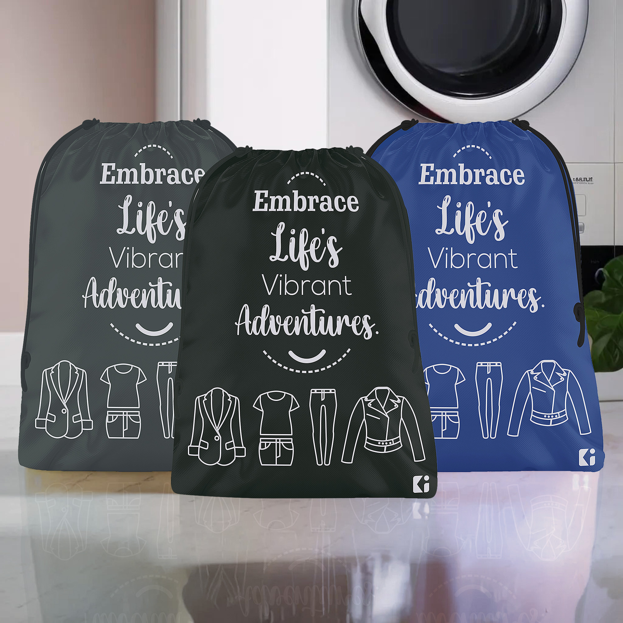 Kuber Industries Pack of 3 Cloth Storage Bag | Storage Organizer | Carrying Bag | Garments Cover for Laundry | Storage Organizer for Clothing-Travel | Medium | Royal Blue-Black & Gray