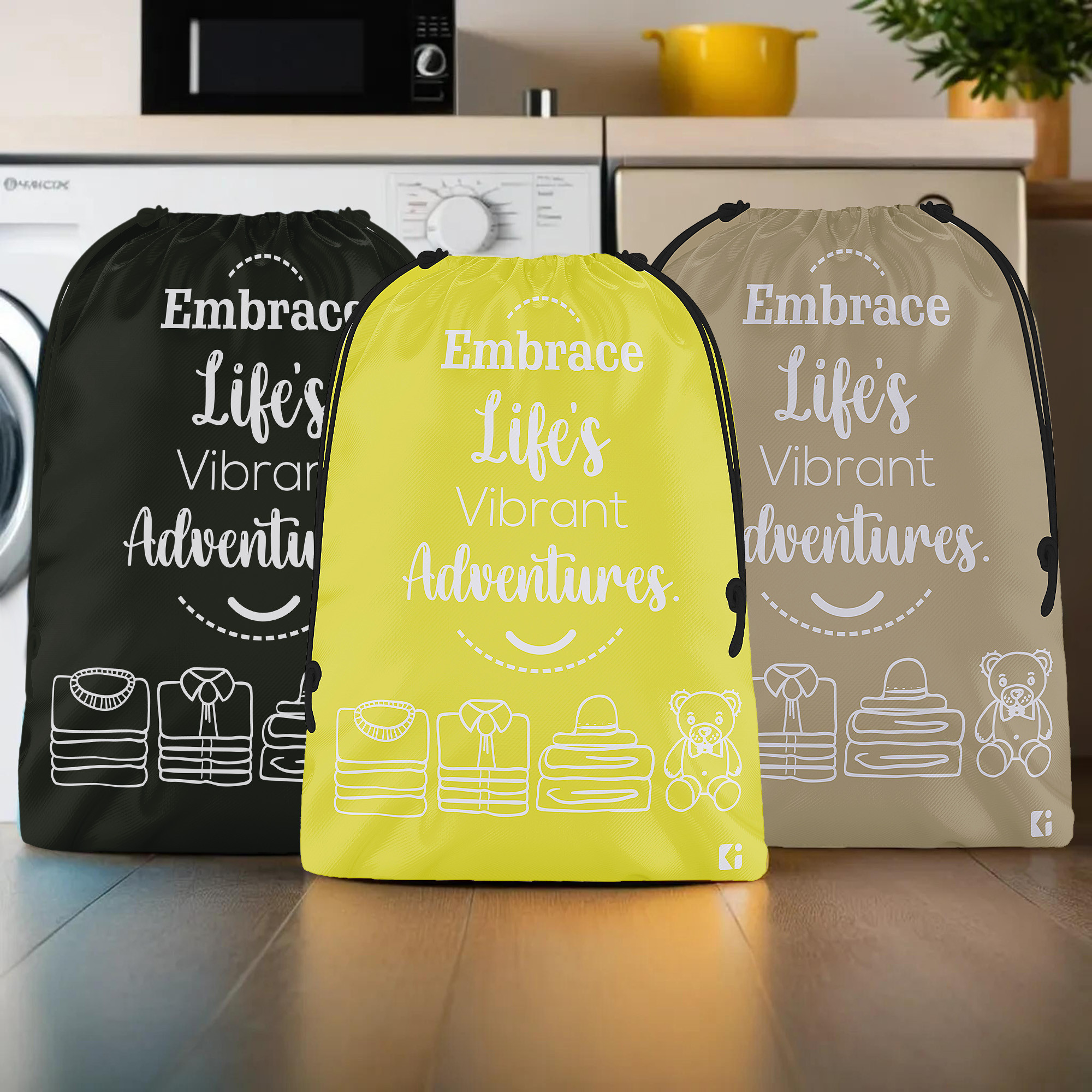 Kuber Industries Pack of 3 Cloth Storage Bag | Storage Organizer | Carrying Bag | Garments Cover for Laundry | Storage Organizer for Clothing-Travel | Large | Yellow-Brown & Black