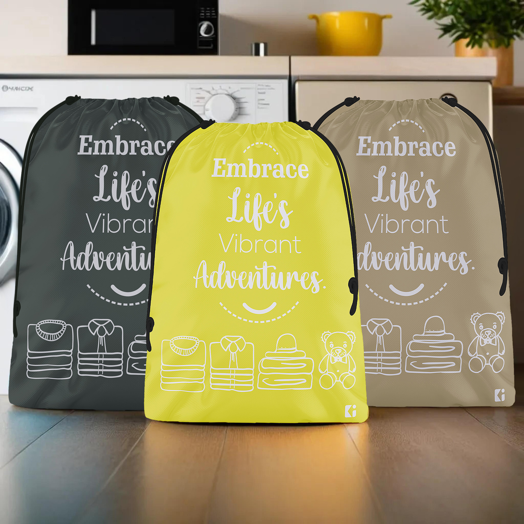 Kuber Industries Pack of 3 Cloth Storage Bag | Storage Organizer | Carrying Bag | Garments Cover for Laundry | Storage Organizer for Clothing-Travel | Large | Yellow-Brown & Gray