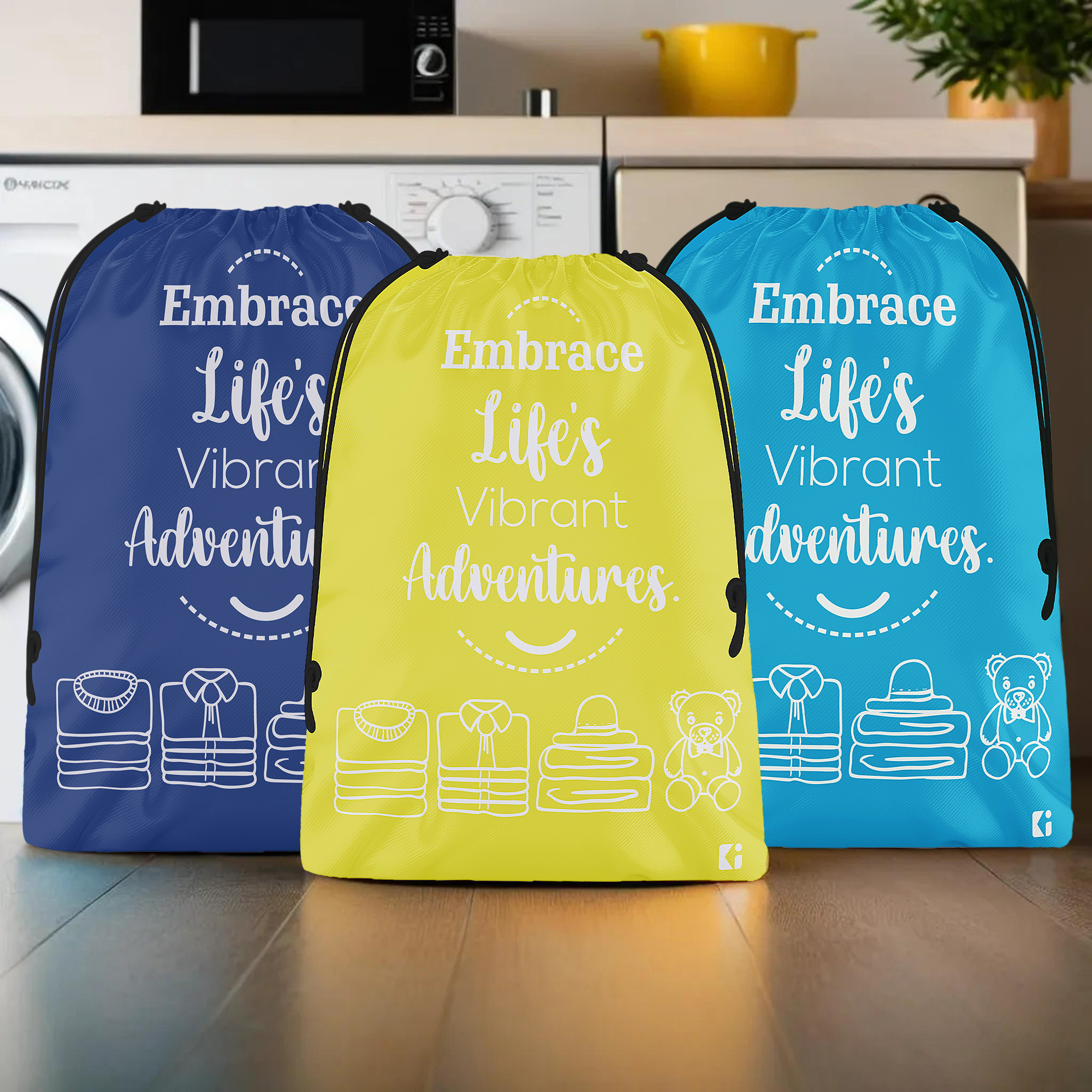Kuber Industries Pack of 3 Cloth Storage Bag | Storage Organizer | Carrying Bag | Garments Cover for Laundry | Storage Organizer for Clothing-Travel | Large | Yellow-Sky & Royal Blue