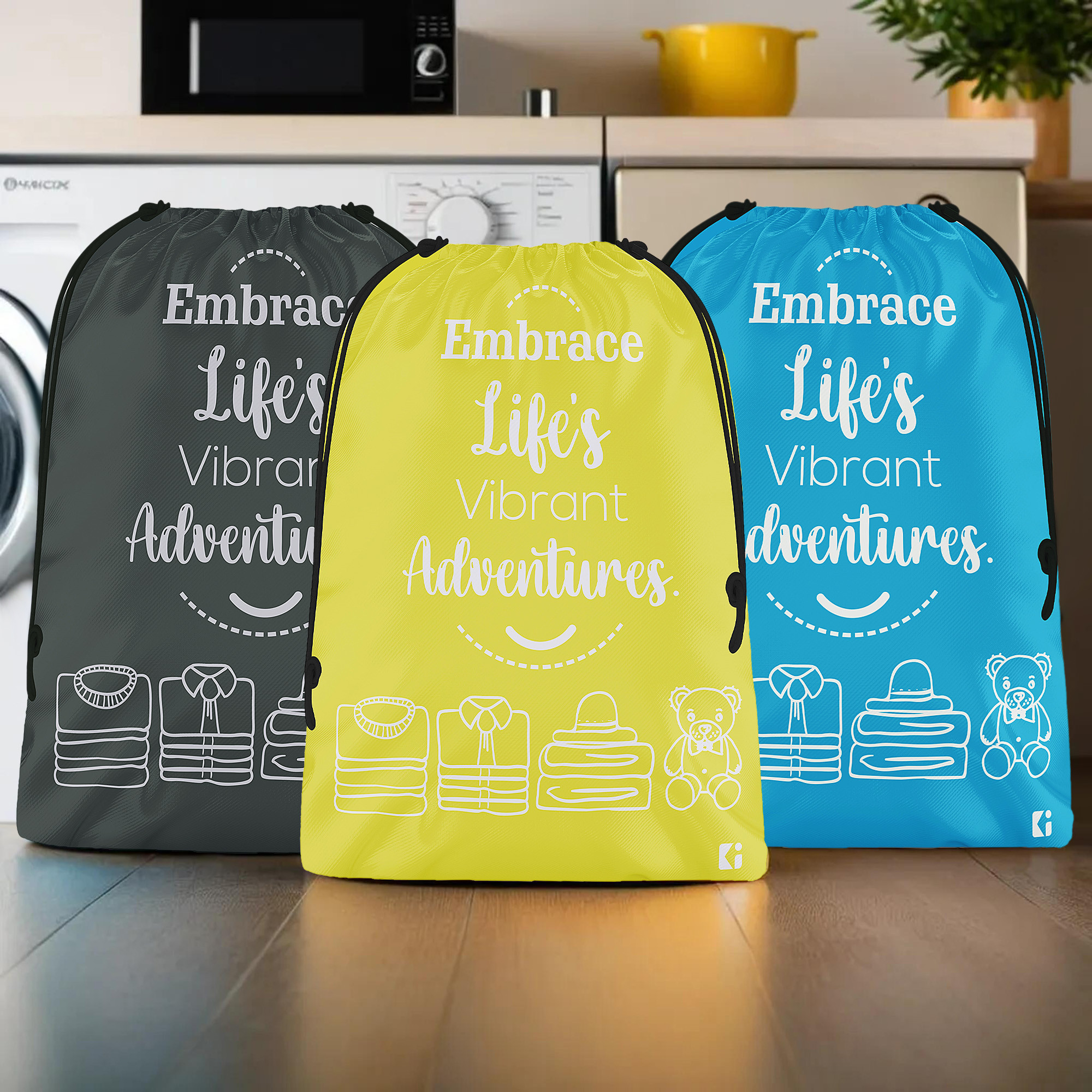 Kuber Industries Pack of 3 Cloth Storage Bag | Storage Organizer | Carrying Bag | Garments Cover for Laundry | Storage Organizer for Clothing-Travel | Large | Yellow-Sky Blue & Gray