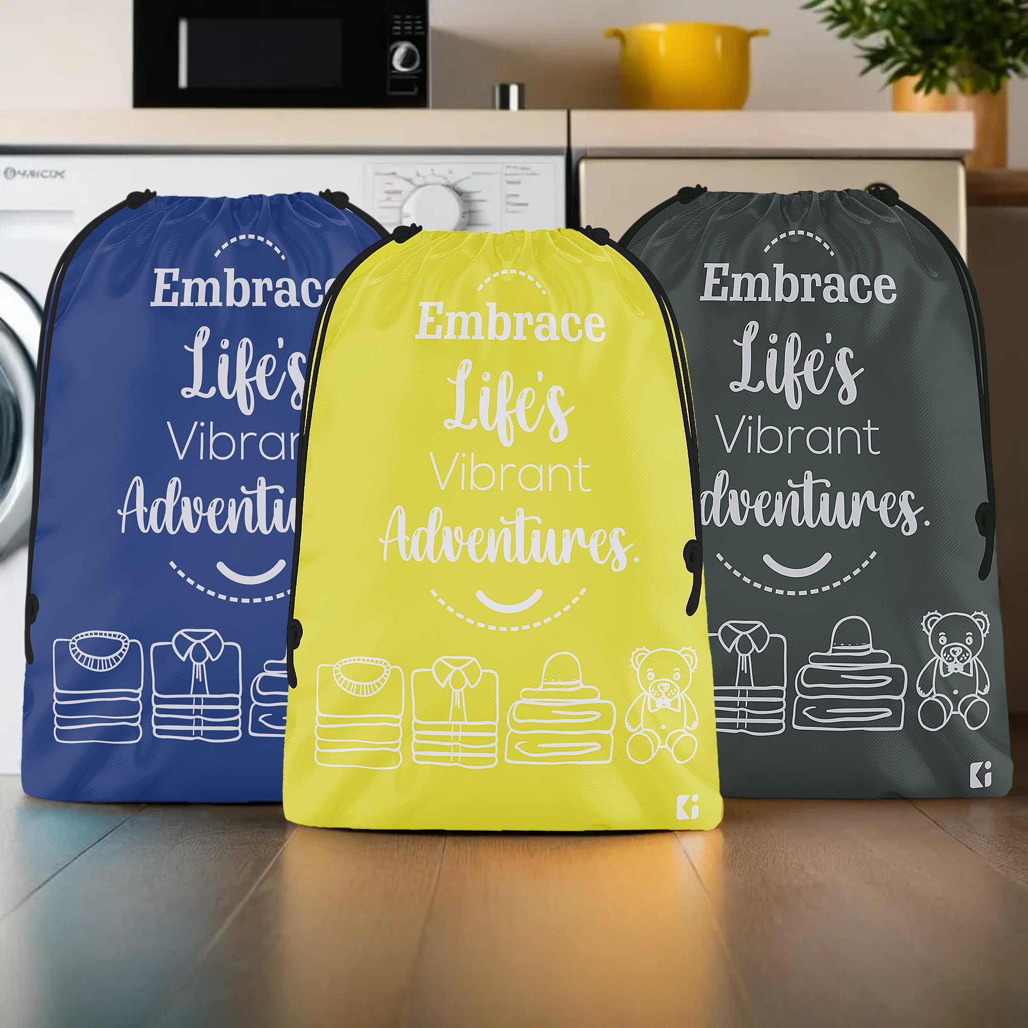 Kuber Industries Pack of 3 Cloth Storage Bag | Storage Organizer | Carrying Bag | Garments Cover for Laundry | Storage Organizer for Clothing-Travel | Large | Yellow-Royal Blue & Gray