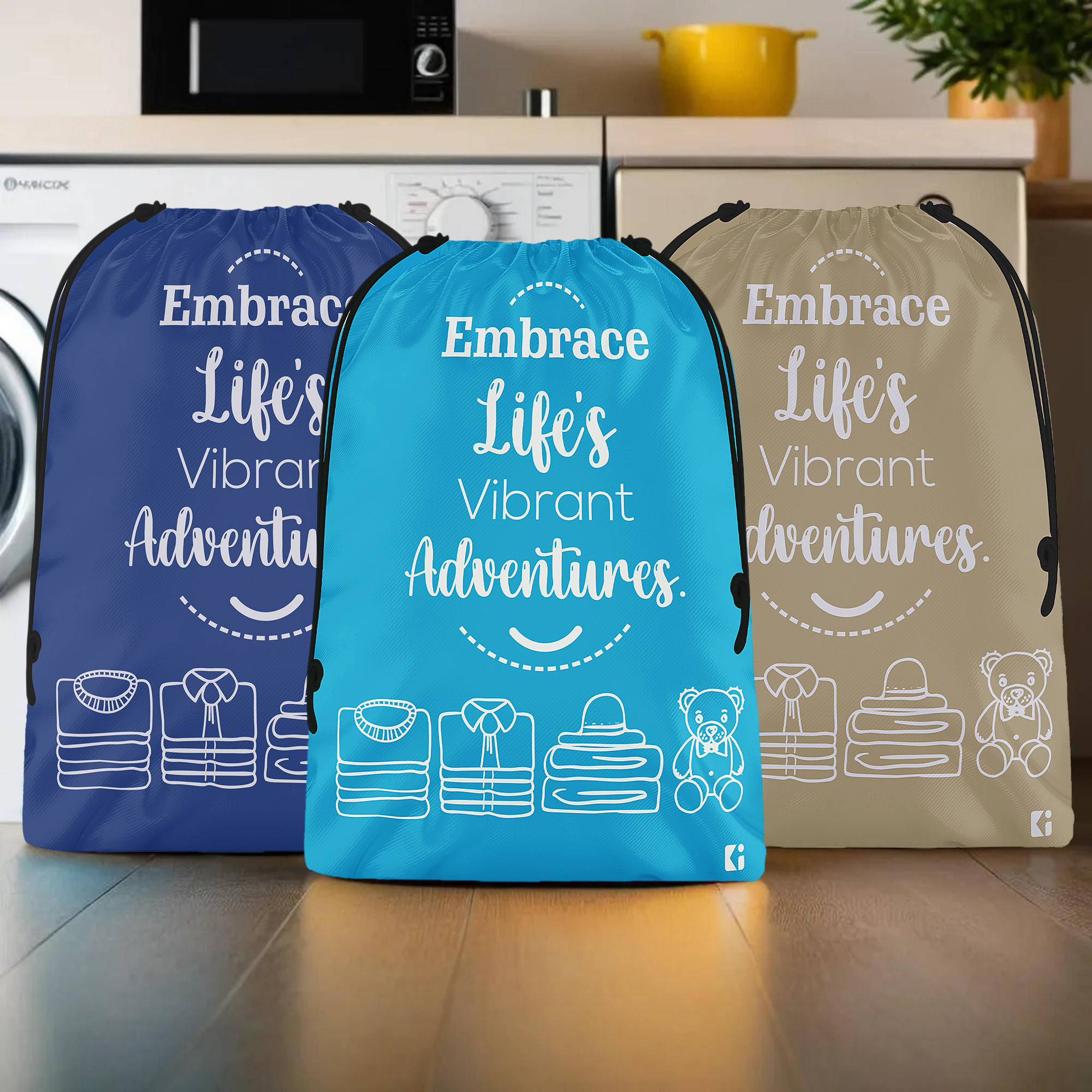 Kuber Industries Pack of 3 Cloth Storage Bag | Storage Organizer | Carrying Bag | Garments Cover for Laundry | Storage Organizer for Clothing-Travel | Large | Brown-Sky & Royal Blue