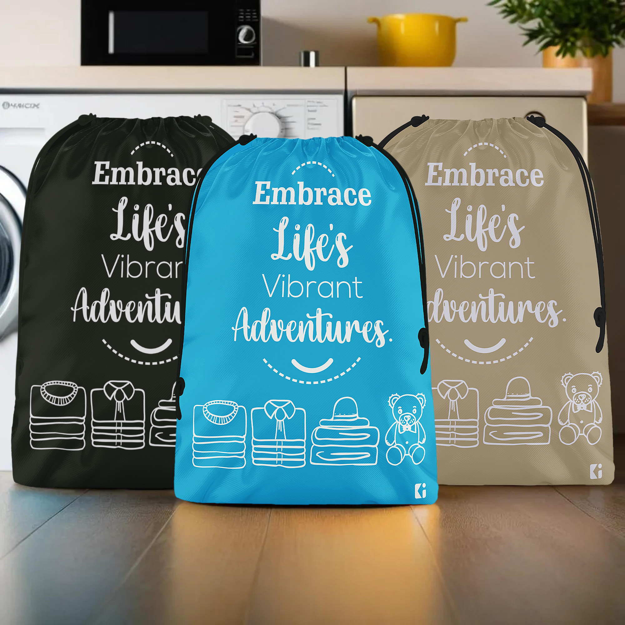 Kuber Industries Pack of 3 Cloth Storage Bag | Storage Organizer | Carrying Bag | Garments Cover for Laundry | Storage Organizer for Clothing-Travel | Large | Brown-Sky Blue & Black