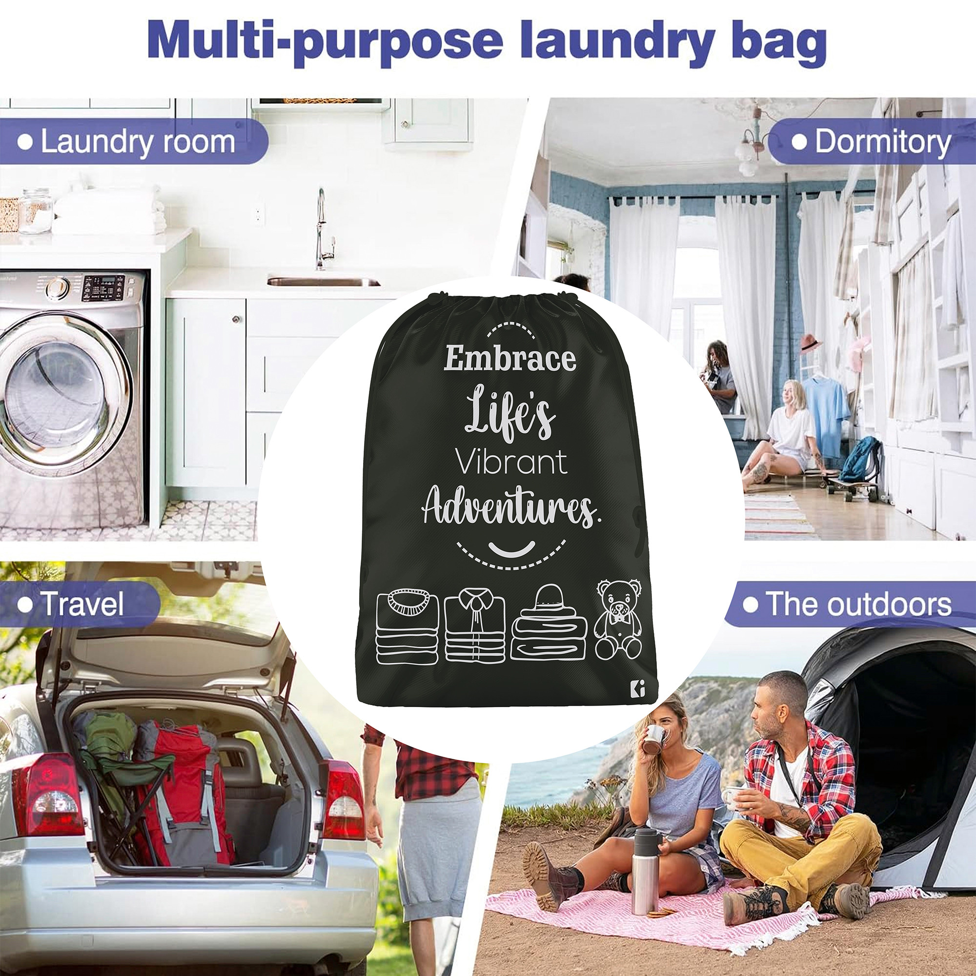 Kuber Industries Pack of 3 Cloth Storage Bag | Storage Organizer | Carrying Bag | Garments Cover for Laundry | Storage Organizer for Clothing-Travel | Large | Sky-Royal Blue & Black