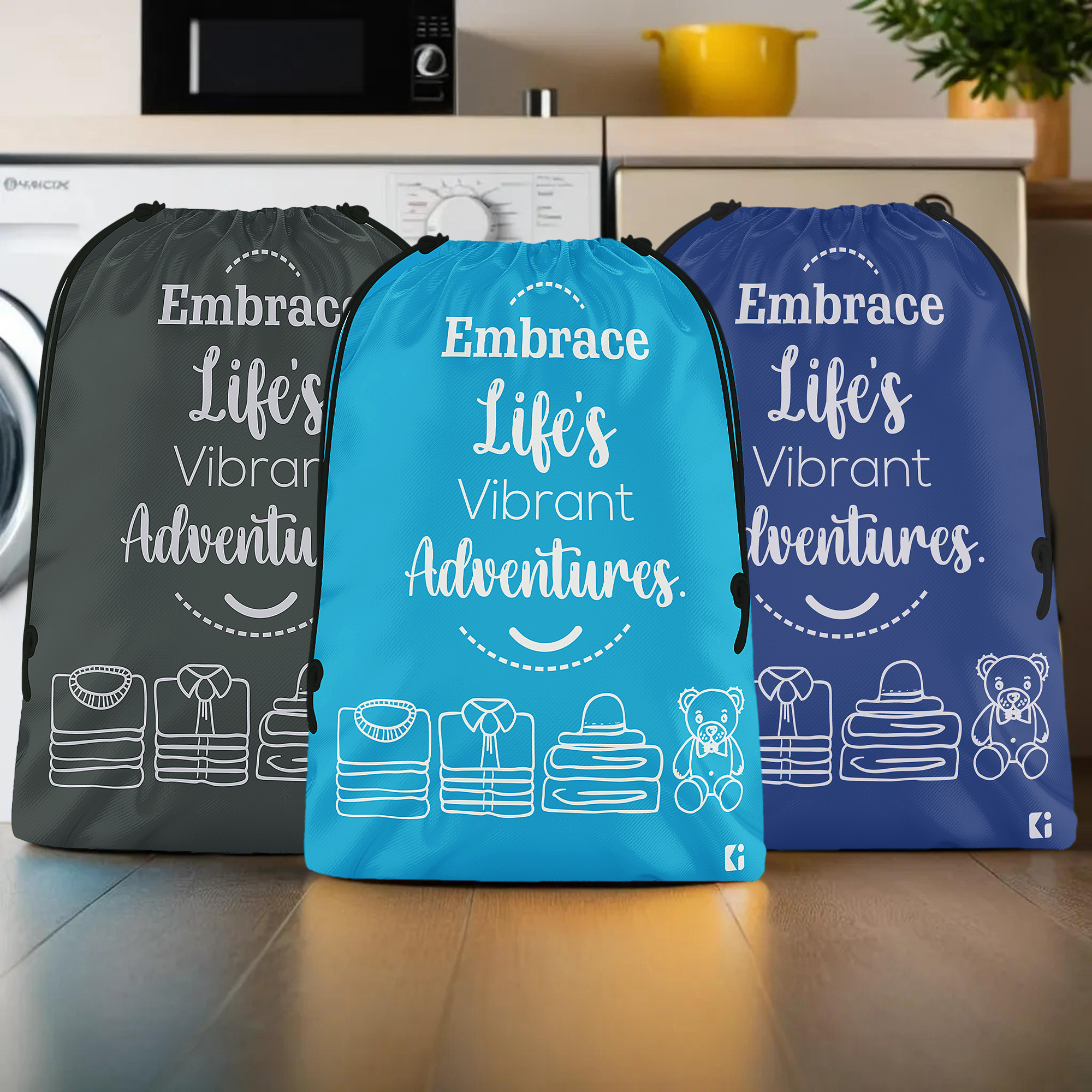 Kuber Industries Pack of 3 Cloth Storage Bag | Storage Organizer | Carrying Bag | Garments Cover for Laundry | Storage Organizer for Clothing-Travel | Large | Sky-Royal Blue & Gray